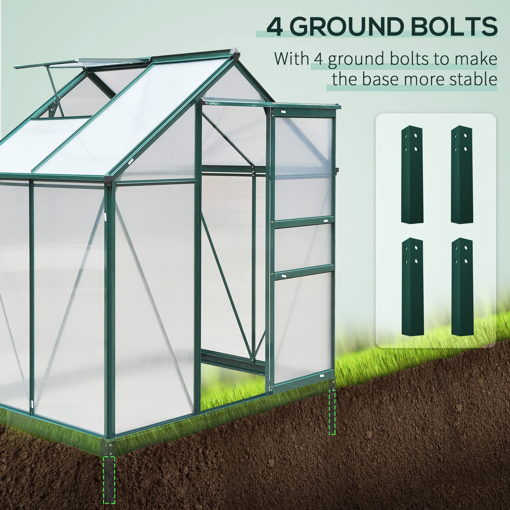 Outsunny 6' x 4' Polycarbonate Walk-in Greenhouse for Outdoor Gardens - Durable Aluminum Frame with Rain Gutter & Roof Vent - Perfect for Backyard, Patio & Home Gardening (Dark Green)