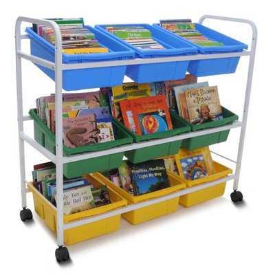 Copernicus BB005-9 Leveled Reading Book Browser Cart with 6 Large Divided & 3 Open Tubs - Perfect for Classroom Organization, Library Storage & School Book Displays