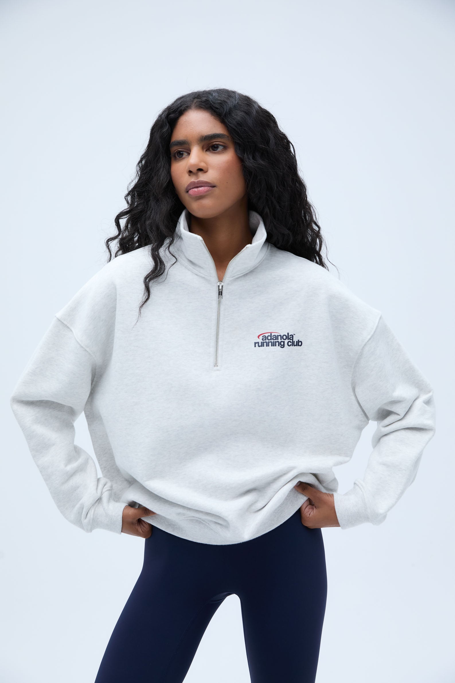 Oversized Funnel Neck Zip Sweatshirt for Runners - Light Grey Melange & Classic Red | Comfortable Workout Top for Jogging, Gym & Casual Wear