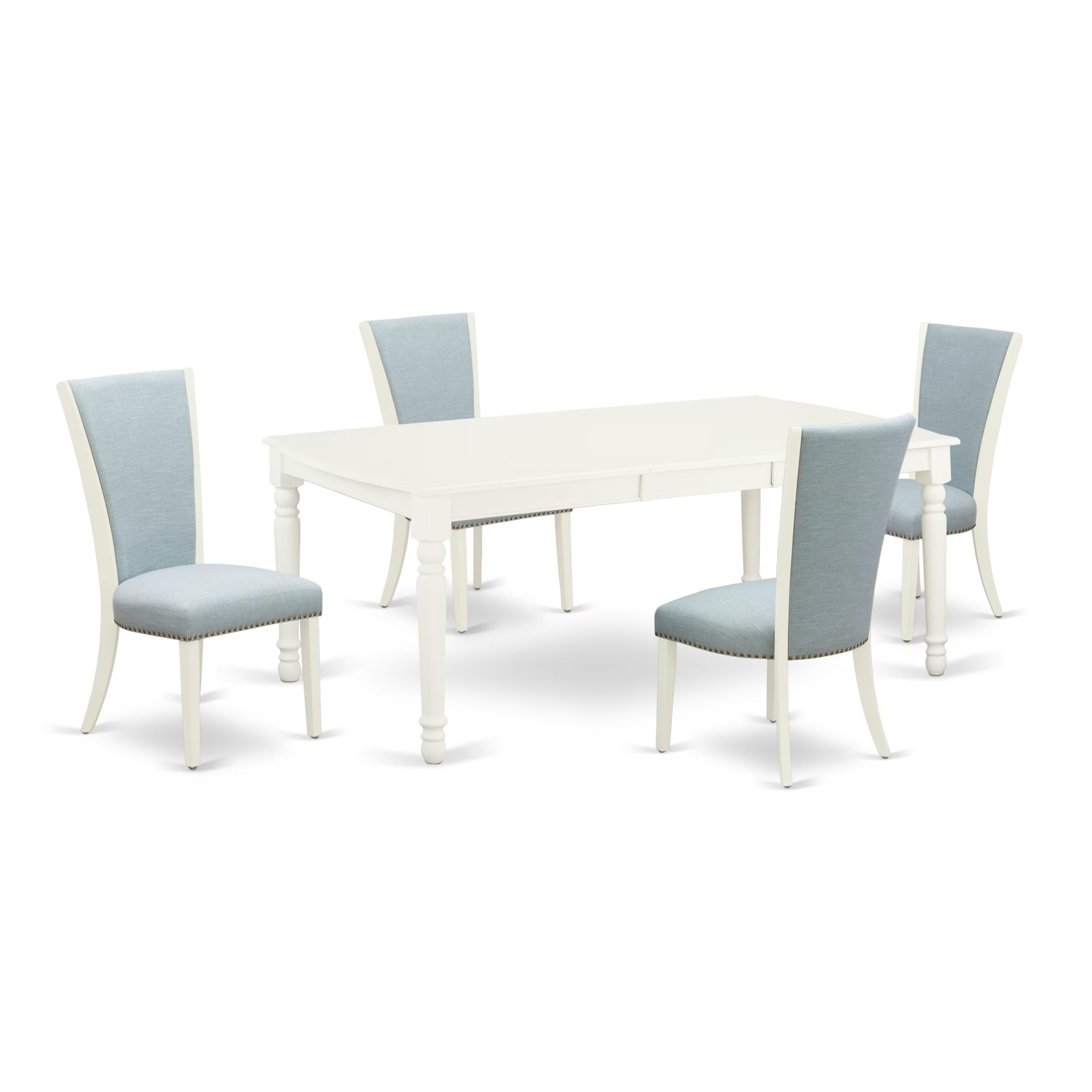 East West Furniture 5-Piece Dining Table Set with Butterfly Leaf & 4 Upholstered Chairs - 42x78 Inch Rectangle Kitchen Table in Linen White & Baby Blue - Perfect for Small Spaces, Breakfast Nooks & Cozy Family Meals