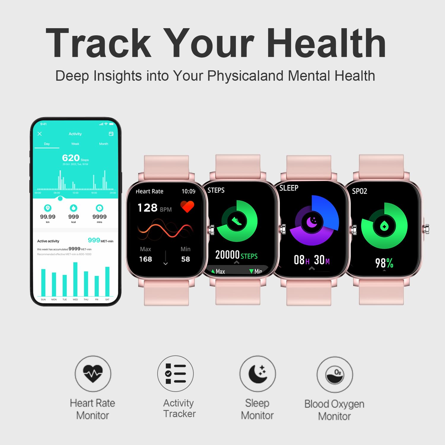 Smart Watch for Women - Fitness Tracker with Heart Rate & Sleep Monitor, Step Counter, Waterproof Smartwatch Compatible with Android/iOS - Perfect for Workouts, Running, Swimming & Daily Activity Tracking
