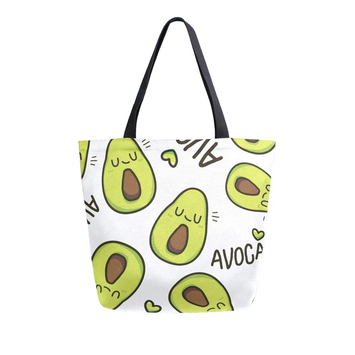 Eco-Friendly Avocado Print Canvas Tote Bag - Reusable Grocery Shopping Bag with Sturdy Handles - Perfect for Farmers Market, Beach Trips & Daily Errands
