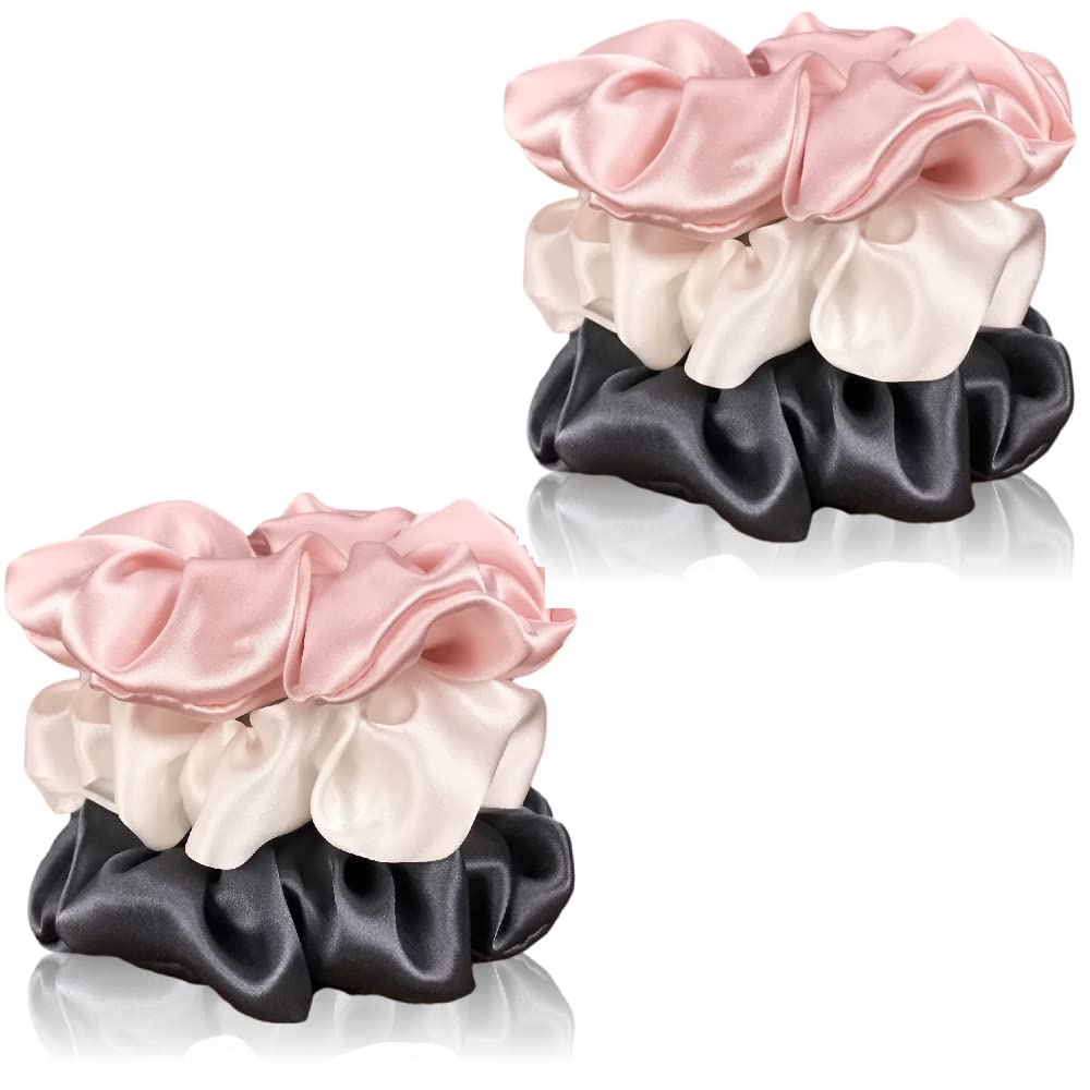 6 Pcs Silk Satin Scrunchies Hair Ties - Soft Ponytail Holders for Women & Girls | Neutral Hair Accessories for Everyday, Workout & Special Occasions