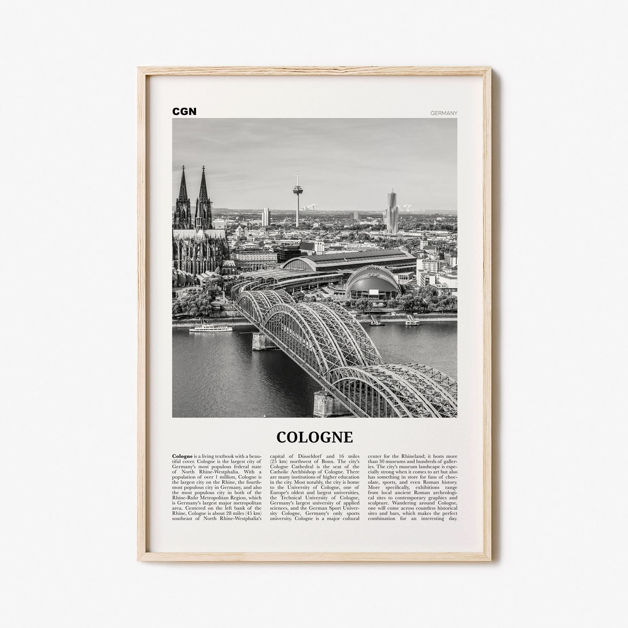 Black and White Cologne Wall Art Print - Vintage Cologne Poster & Photo for Home Decor - Köln Germany Europe Scenery - Perfect for Living Room, Office & Gift
