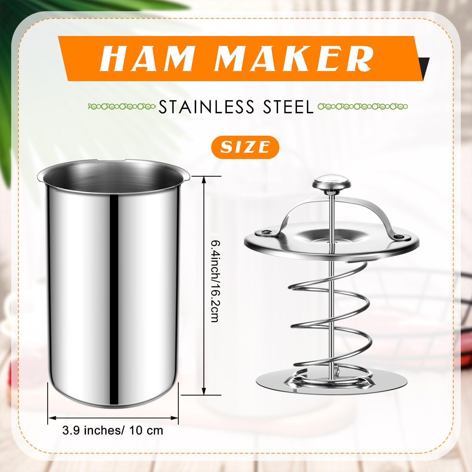 Stainless Steel Ham & Sandwich Meat Press Tool with Thermometer - Deli Meat Press Maker for Lunch, Cooking & BBQ - Heavy Duty Stainless Steel Meat Press Cooker with Flat Handle for Home & Commercial Use
