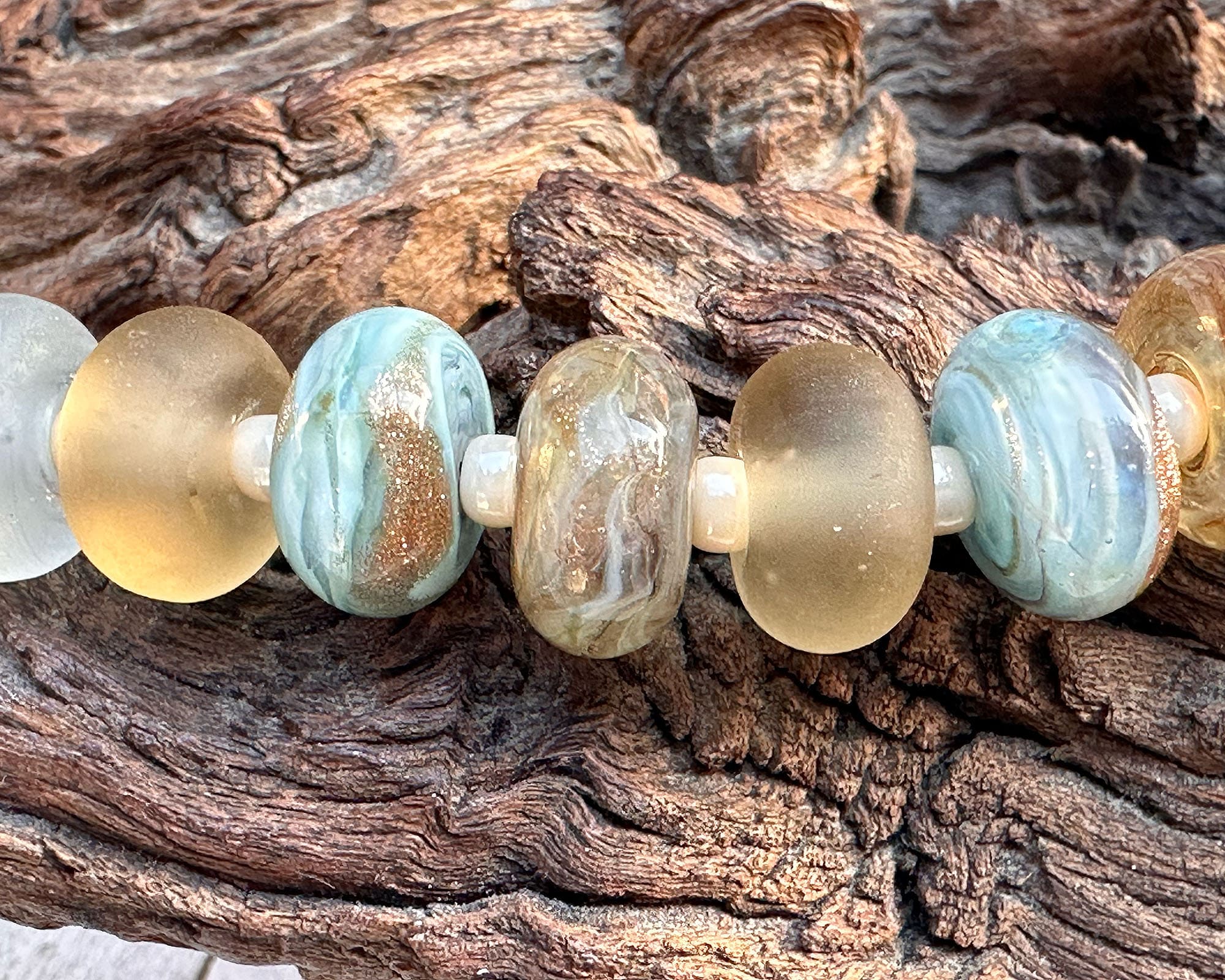 16 Aqua Topaz Swirl Lampwork Glass Beads Set for Jewelry Making - DIY Bracelet, Necklace & Craft Projects (SRA Certified) | Perfect for Handmade Gifts & Boho Style Accessories