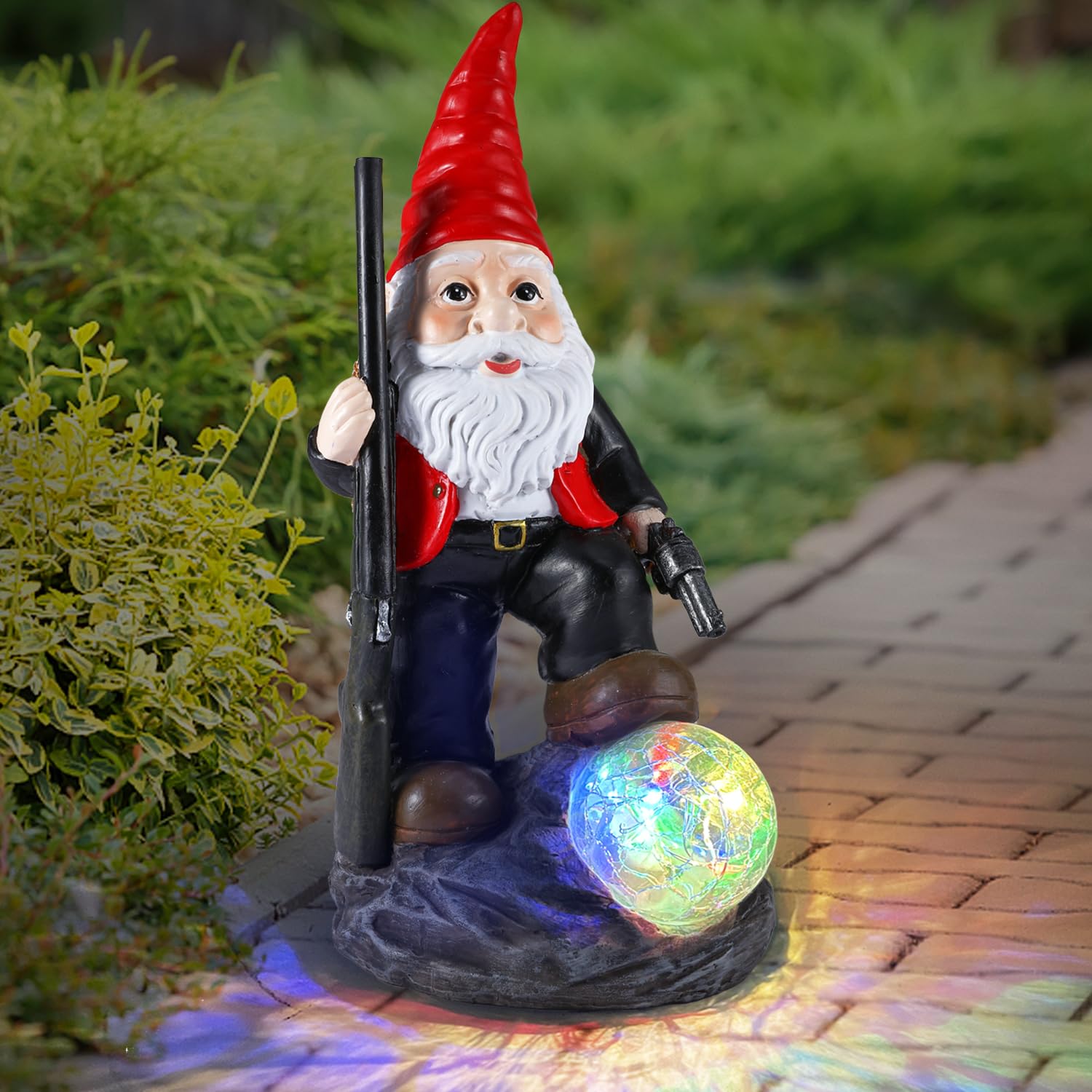 Solar-Powered Military Army Soldier Garden Gnome Statue with LED Lights - Outdoor Patio, Lawn & Porch Decor - Unique Valentine's Day Gift for Men - Perfect for Garden, Yard & Home Defense Theme Decoration