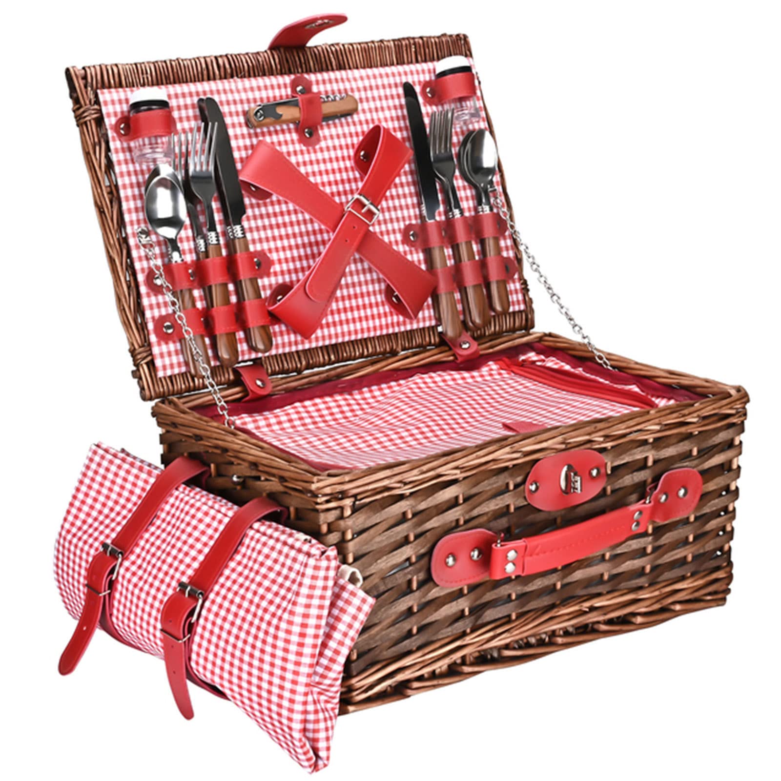 Premium Wicker Picnic Basket Set for 4 - Large Willow Hamper with Insulated Cooler, Waterproof Blanket & Cutlery Kit | Perfect for Camping, Beach, Romantic Picnics & Outdoor Adventures | Ideal for Family Gatherings, Park Dates, Holiday Getaways | Great for Picnics, BBQs, Tailgating & Beach Parties