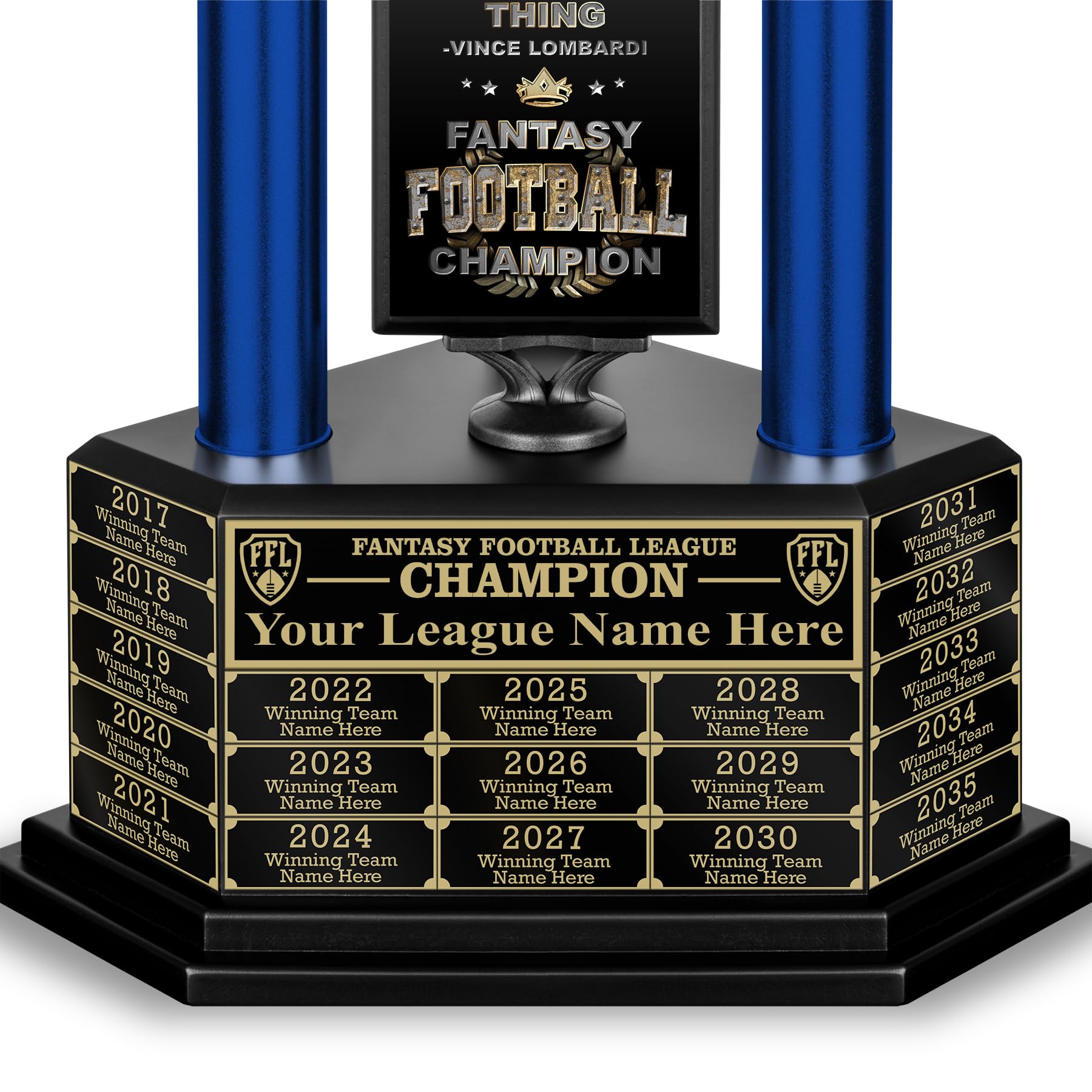 Custom Fantasy Football Trophy - Personalized Championship Award with 19-Year Engraving History, 26-56 Inch Height (Gold Football) - Perfect for NFL, College & Office League Victories