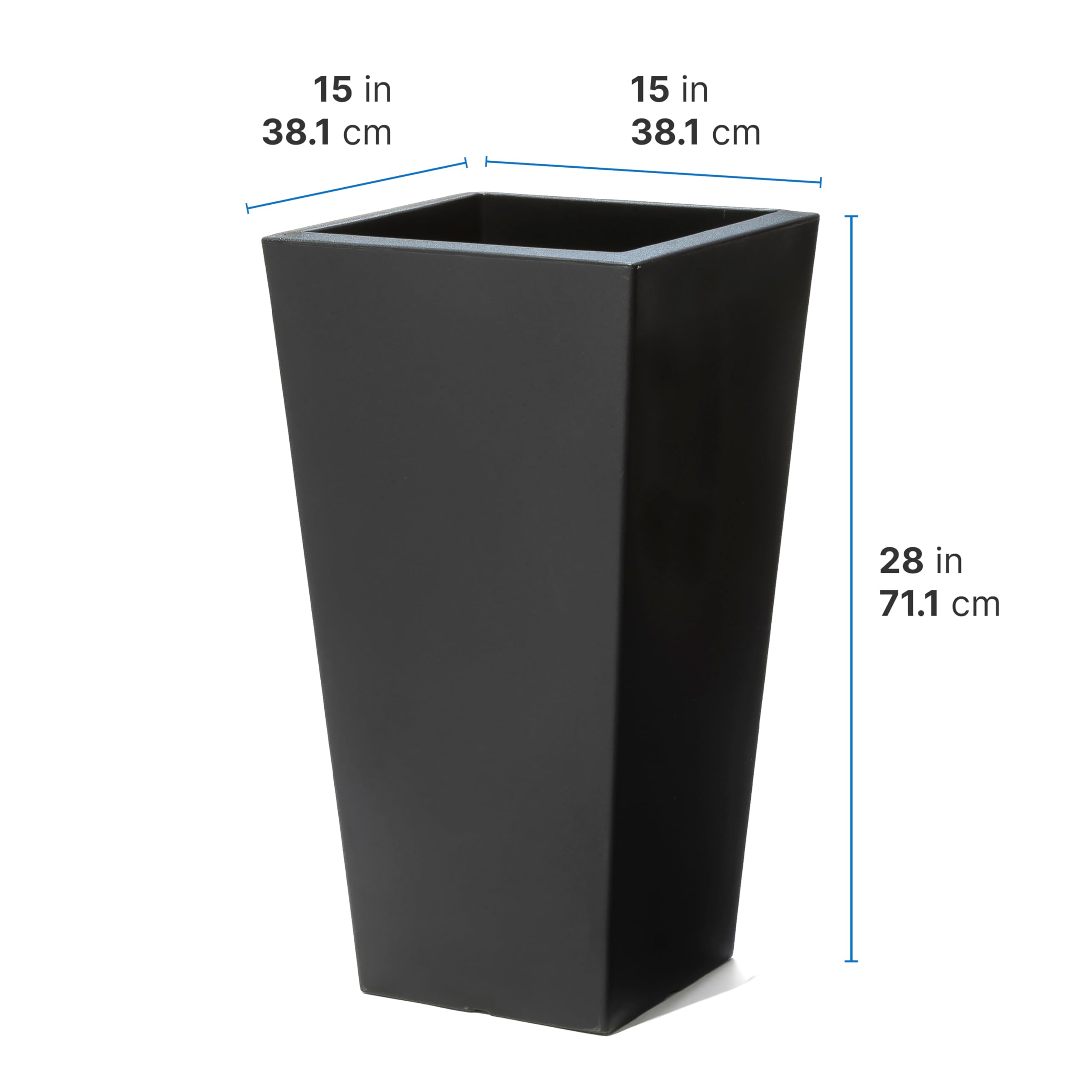 Step2 Tremont Tall Square Tapered Planter - Large Outdoor Planters for Gardening, Flowers & Patio Decor - Durable Plastic with Efficient Drainage (Onyx Black, 1-Pack) - Perfect for Porch, Deck or Backyard Landscaping