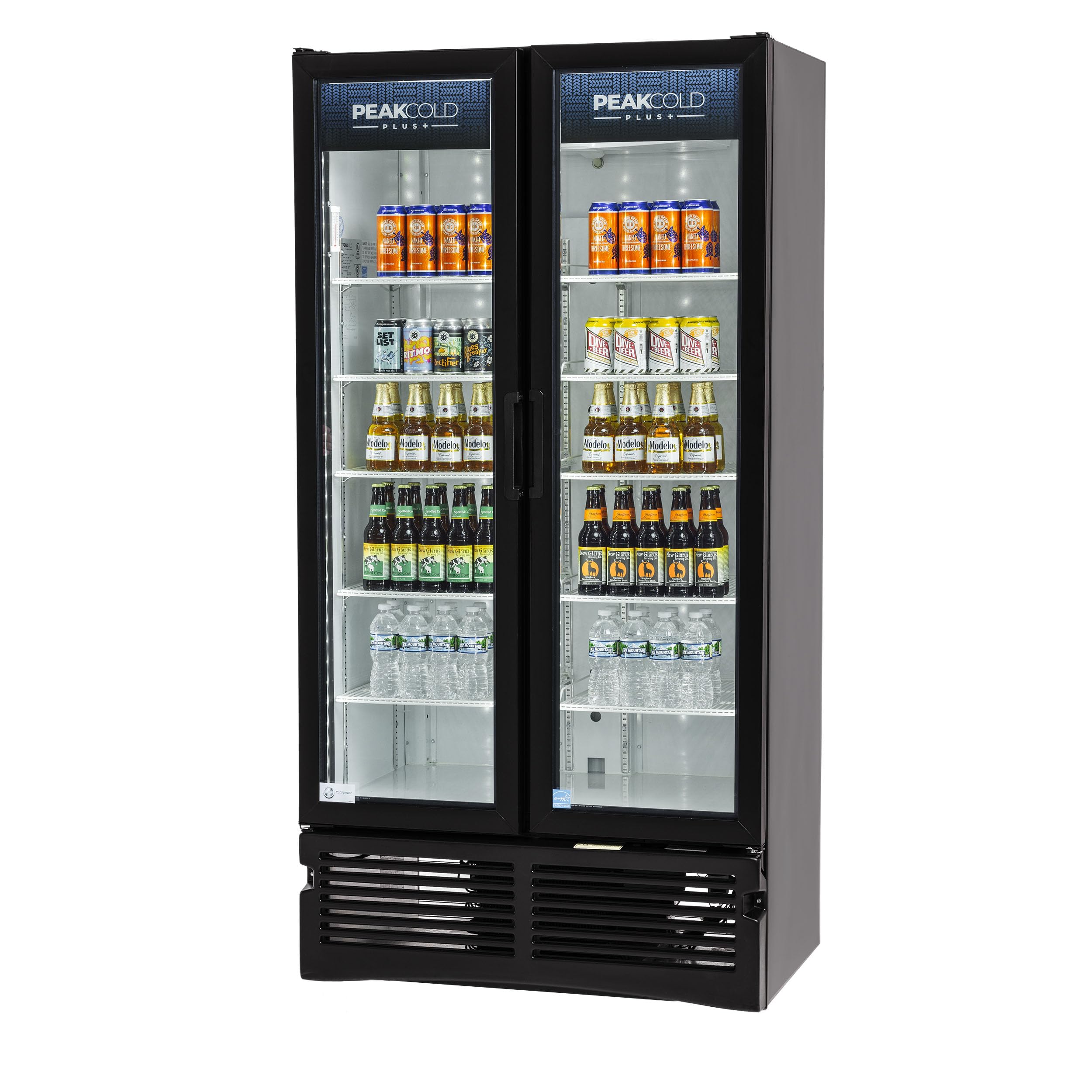 PLUS Upright Commercial 2 Door Display Cooler & Refrigerator, 25.7 Cubic Ft - Perfect for Supermarkets, Convenience Stores, and Restaurants