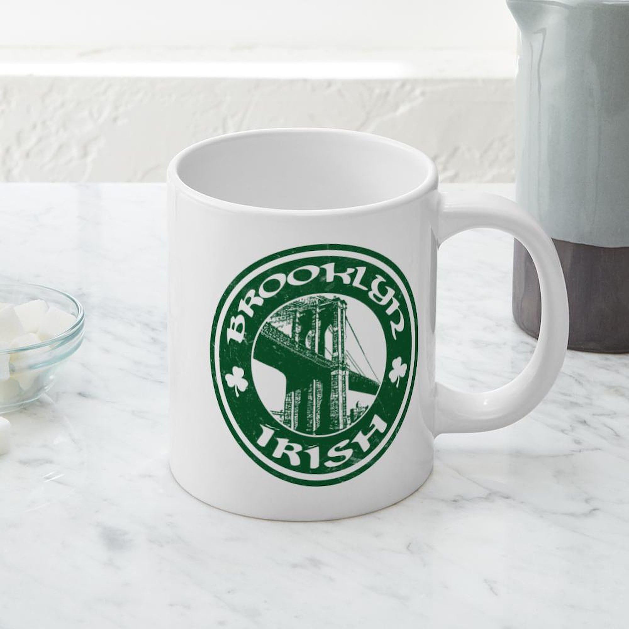 Brooklyn NY Irish Themed 20 oz Ceramic Coffee Mug - Large Capacity Mega Cup for Tea, Hot Chocolate & Office Use