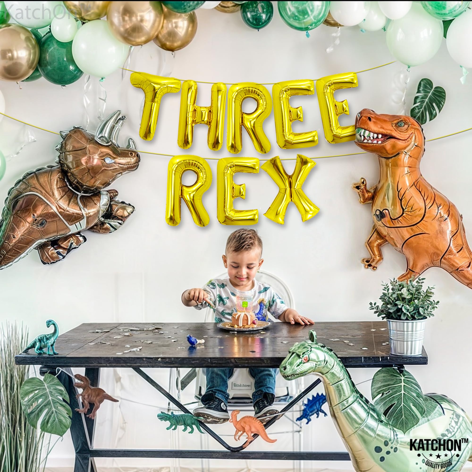 KatchOn 16 Inch Gold T-Rex Balloons - Dinosaur Birthday Party Decorations for Kids, Jurassic Theme Party Supplies | Perfect for Dino Themed Birthday, Baby Shower & Classroom Decor