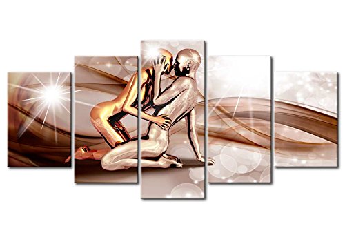 Abstract Couple Canvas Wall Art Print - 5-Piece Framed Stretched Painting Set (80x40 inches) for Living Room & Bedroom Decor | Modern Home Artwork | Ready-to-Hang Picture Collection