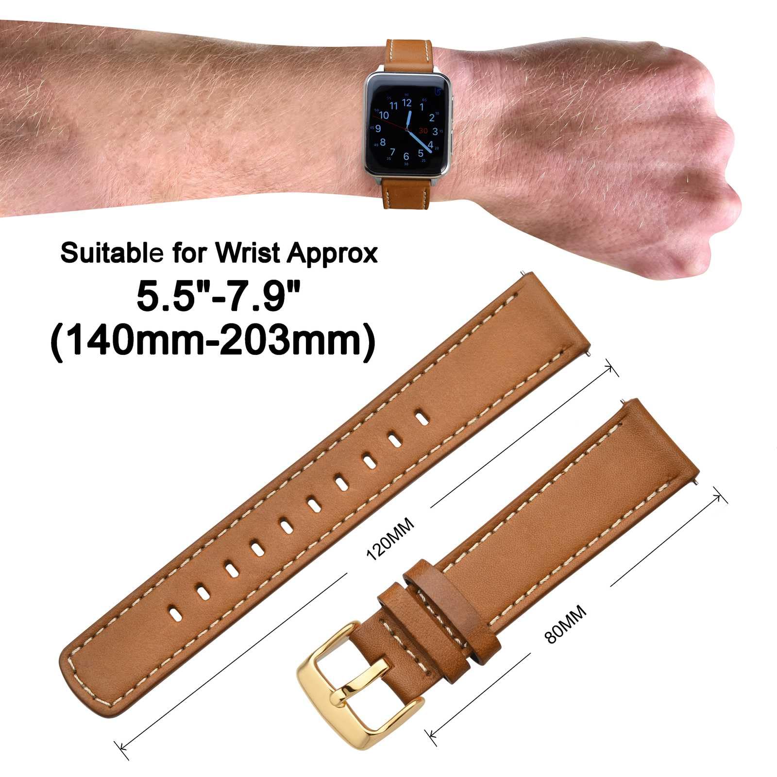 ANNEFIT 21mm Genuine Leather Watch Band with Gold Buckle - Quick Release Replacement Strap (Gold Brown) for Men & Women - Perfect for Dress Watches, Business Attire & Everyday Wear
