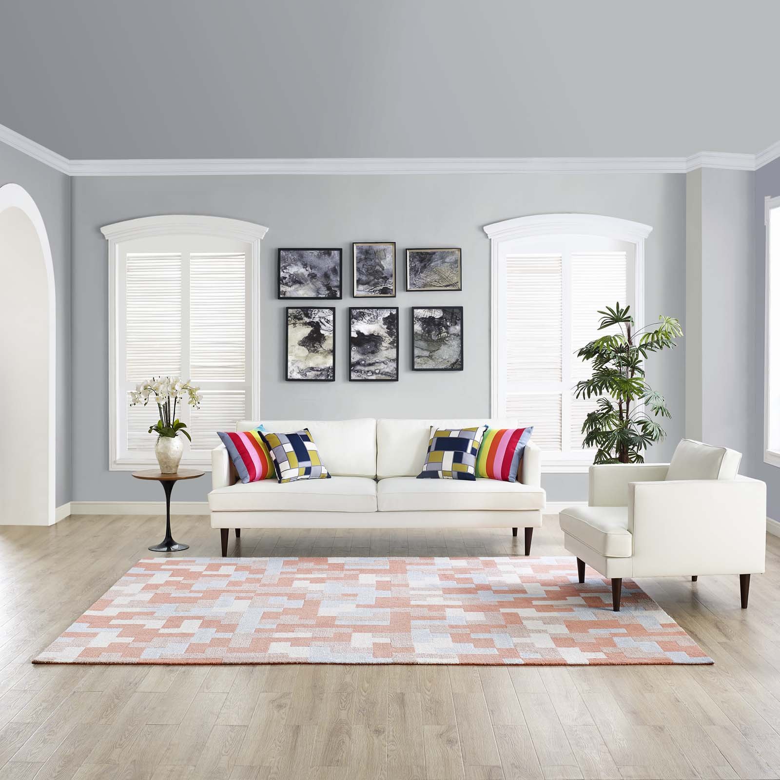 Modern Contemporary Urban Living Room Rug - Soft Fabric Area Carpet Runner in Multi-Orange - Perfect for Lounge, Bedroom & Home Decor