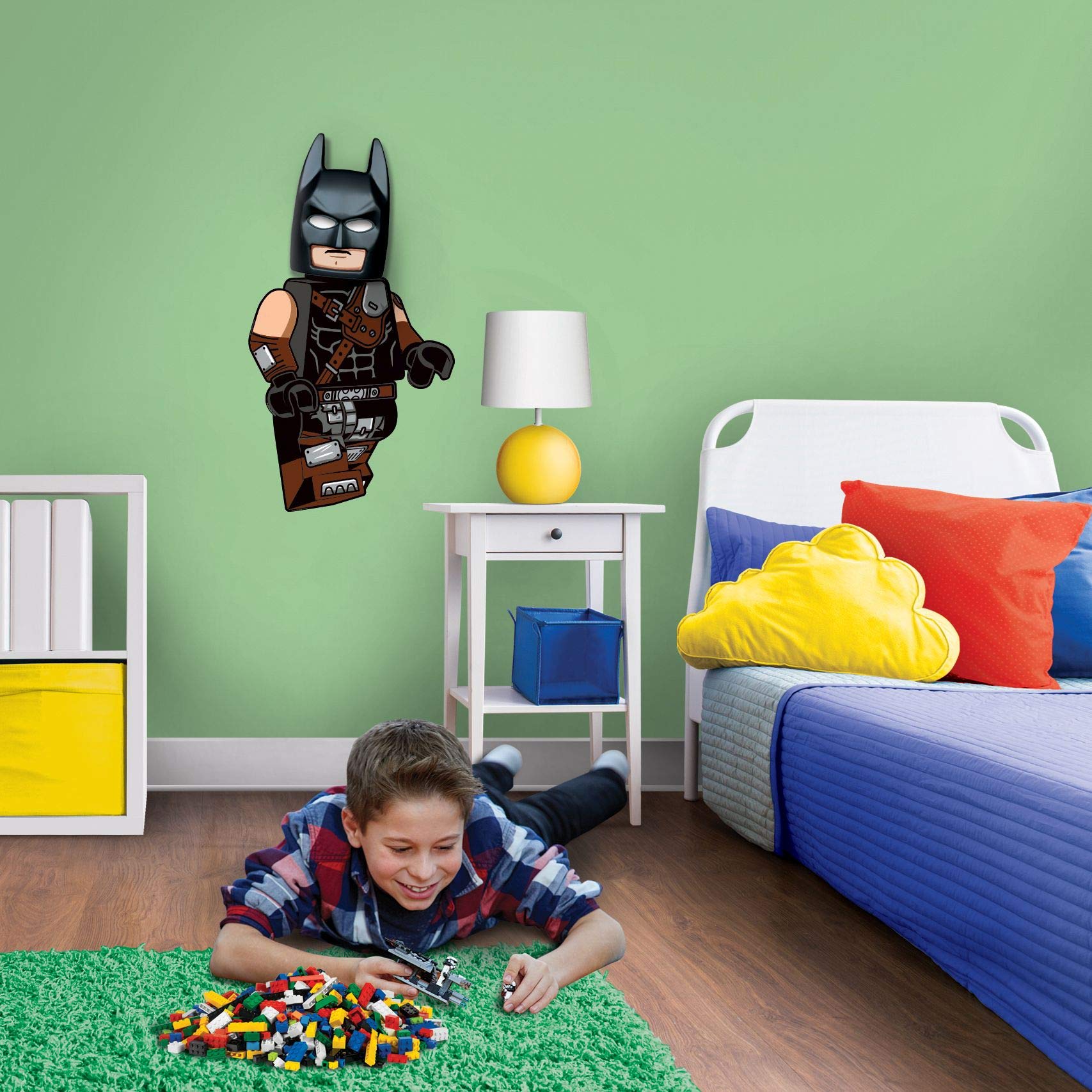 LEGO Movie 2 Batman Mask Wall Night Light with Sticker Decal - Auto-Off LED for Kids Bedroom, Gaming Room & Home Decor - Perfect for Superhero Themed Rooms & Nighttime Safety (NI11)