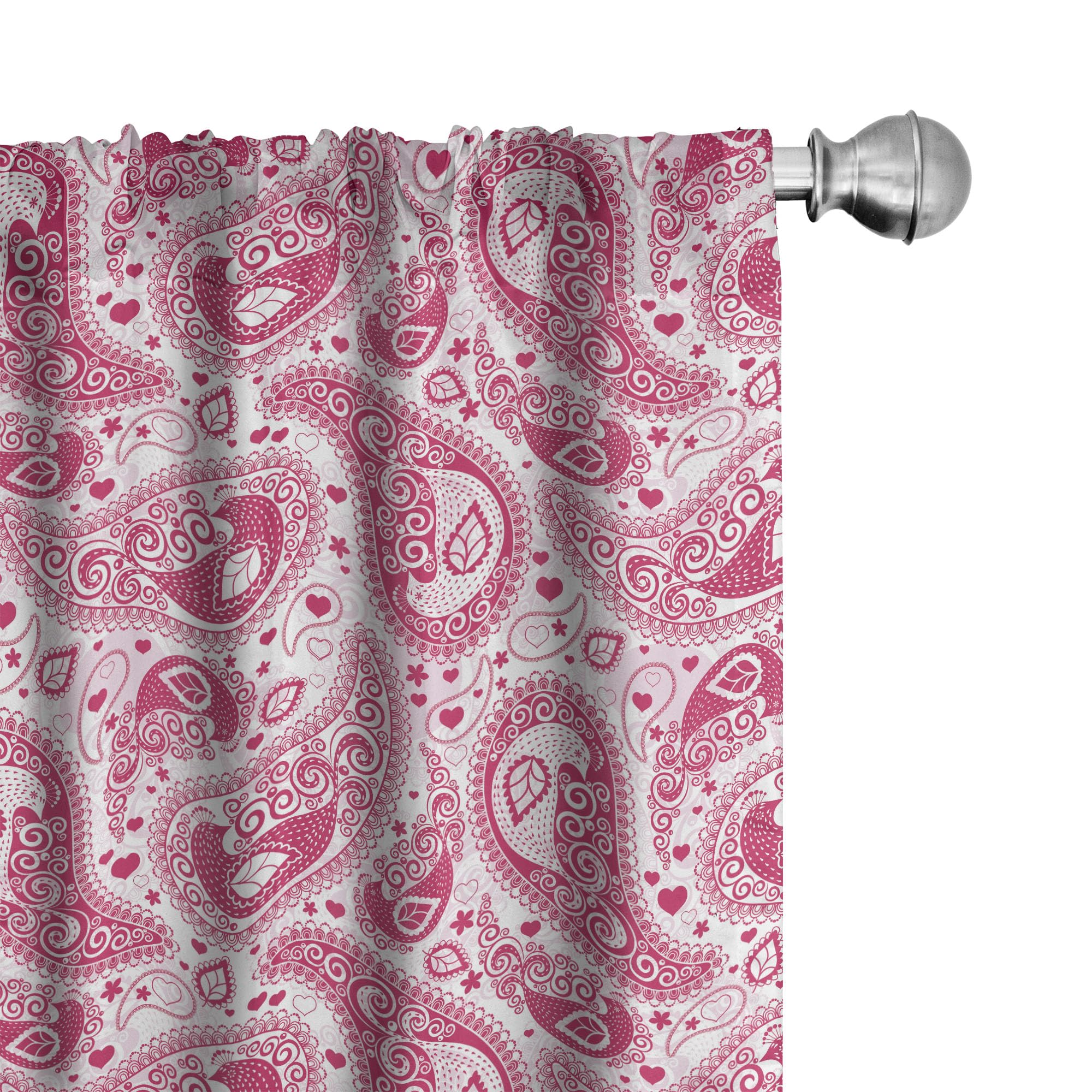 Ambesonne Bohemian Curtains - Abstract Vintage Leaf Design in Pink & White, 2 Panel Set (28x84 inches) for Living Room & Bedroom | Hippie Chic Window Treatments for Home Decor & Meditation Spaces