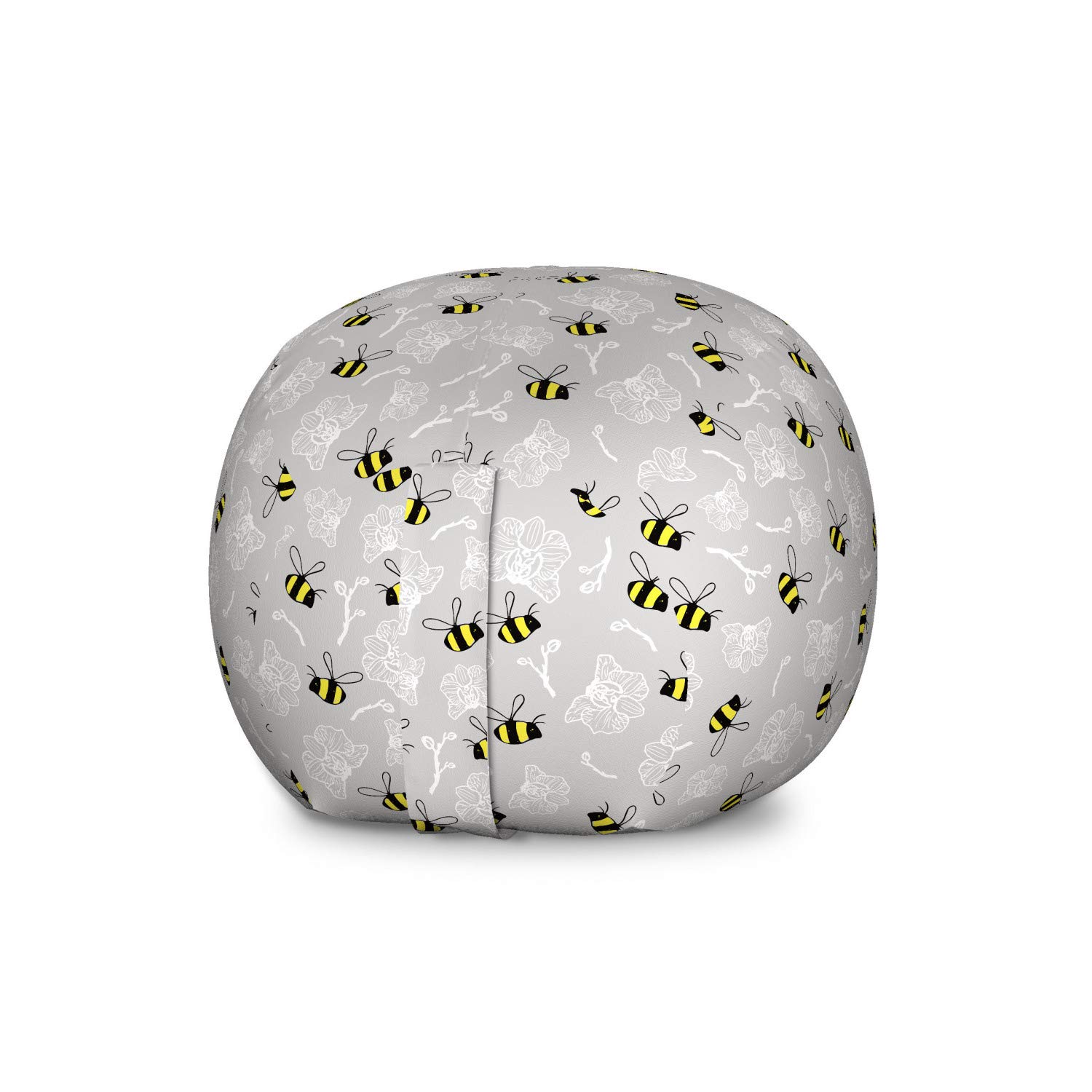Ambesonne Large Washable Storage Toy Bag Chair - Bumblebee & Orchid Entomology Print, Stuffed Animal Organizer (Yellow & Charcoal Grey) - Perfect for Kids' Room, Playroom & Nursery Organization