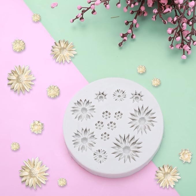 1pc 13 Cavity 3D Silicone Cake Mold - Mini Flower Fondant Candy Jelly Chocolate Mold for Cake Decorating | Baking Tools for Cupcakes, Desserts, DIY Candy Making (Roses & Daisy Design)