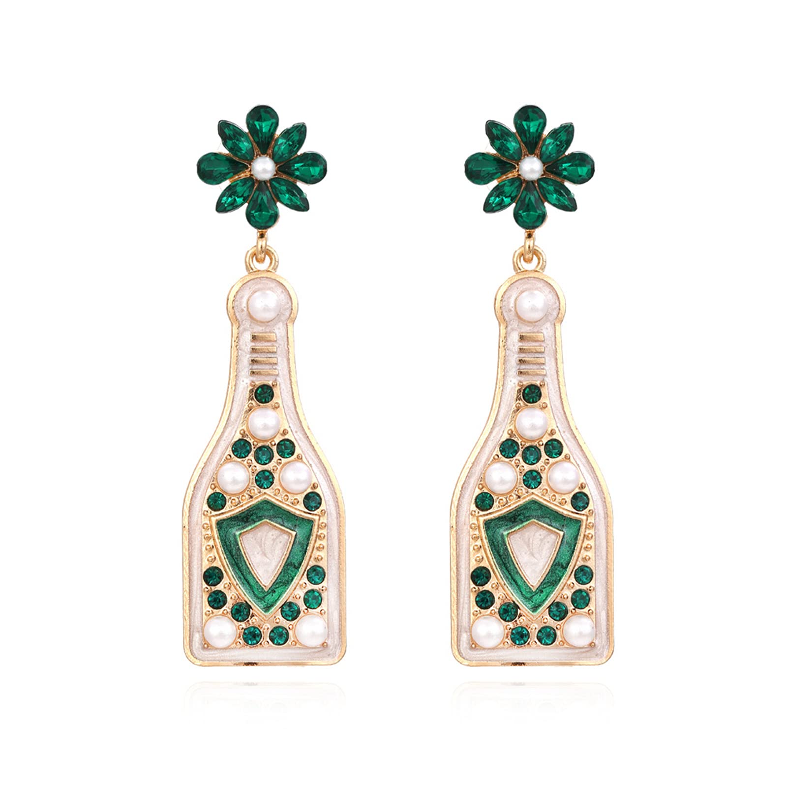 Champagne Bottle Drop Dangle Earrings for Women - Handmade Rhinestone Bead Rose Gold Post Earrings | Statement Jewelry for Birthday, Holiday Parties, Wedding & Special Occasion Gifts