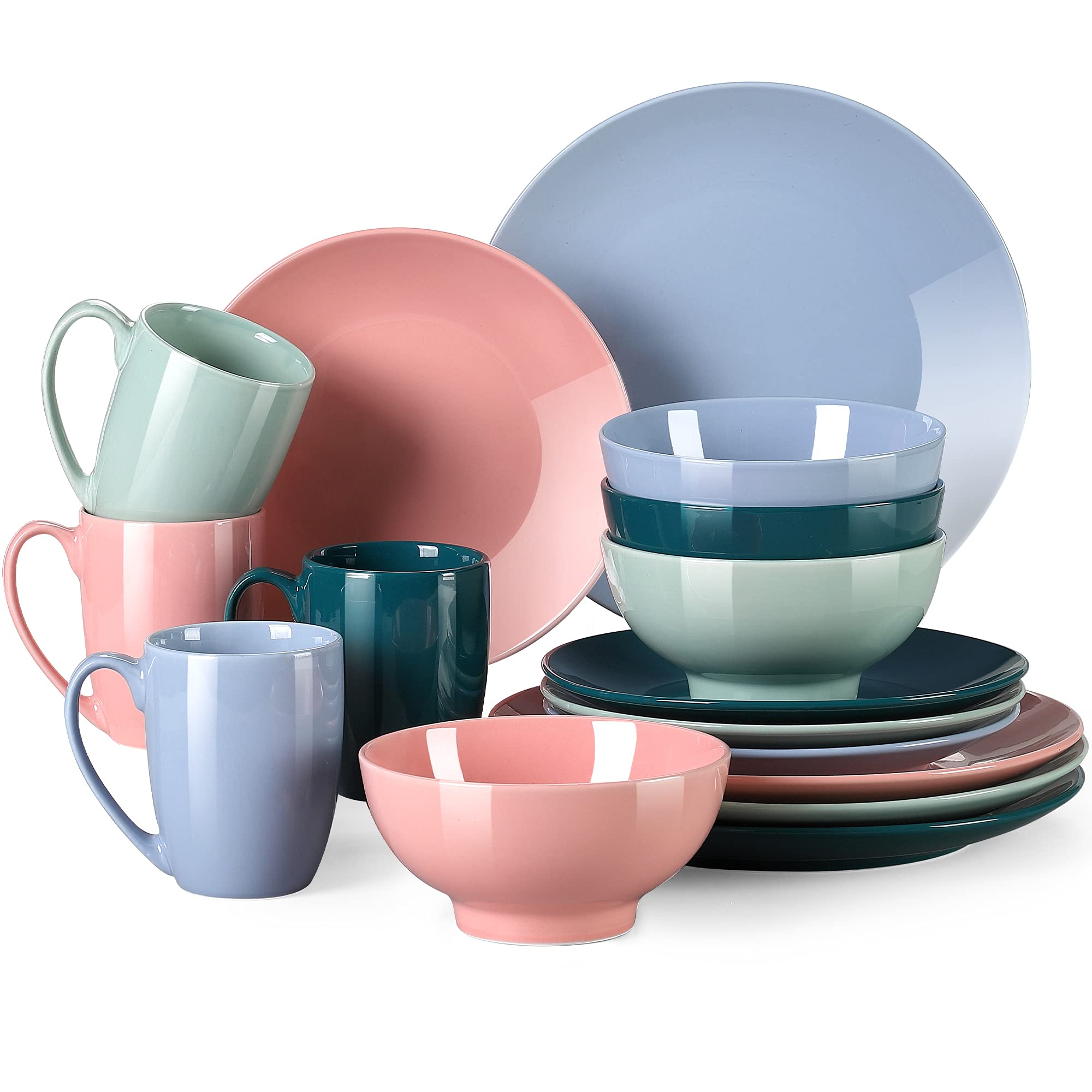 16-Piece Ceramic Dinnerware Set for 4 - Plates, Bowls & Mugs | Dishwasher Safe | LOVECASA Green Dinner Set for Family Dining, Entertaining & Everyday Use