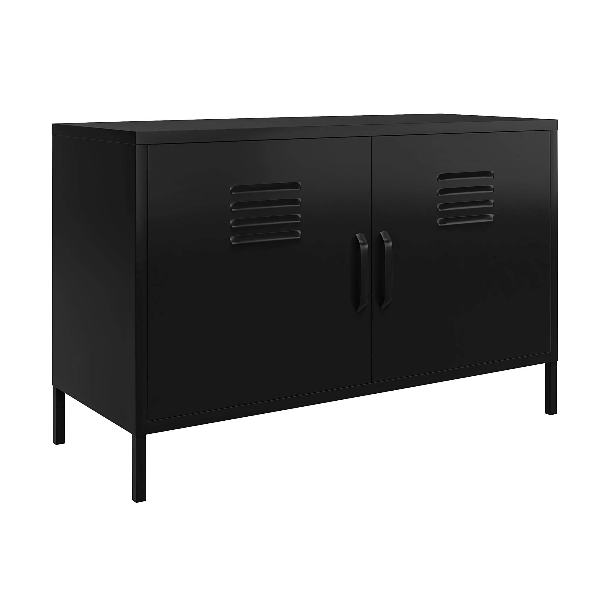 REALROOMS Shadwick 2-Door Wide Metal Locker Storage Cabinet - Black Accent Furniture for Home, Office, Dorm & Garage Organization