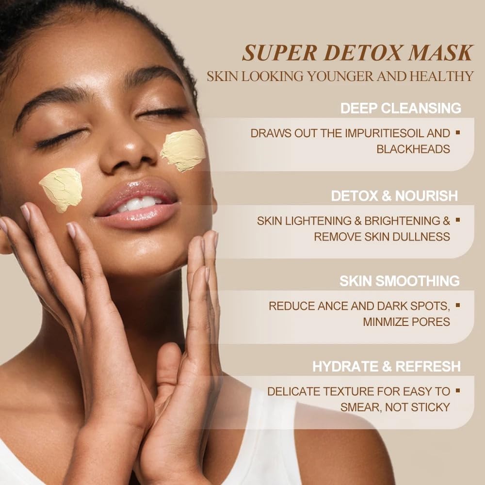 Organic Bentonite Clay & Turmeric Face Mask with Aloe Vera, Vitamins A, C & E - Brightening, Anti-Aging, Pore Minimizing & Blemish Treatment for Glowing Skin | Perfect for Daily Skincare & Spa Nights