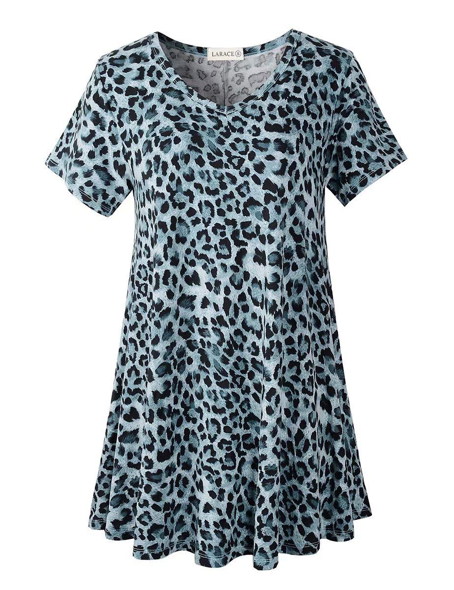 LARACE Women's Plus Size Short Sleeve V-Neck Tunic Tops - Loose Fit Flowy Casual Blouse for Leggings | Perfect for Work, Yoga & Everyday Wear