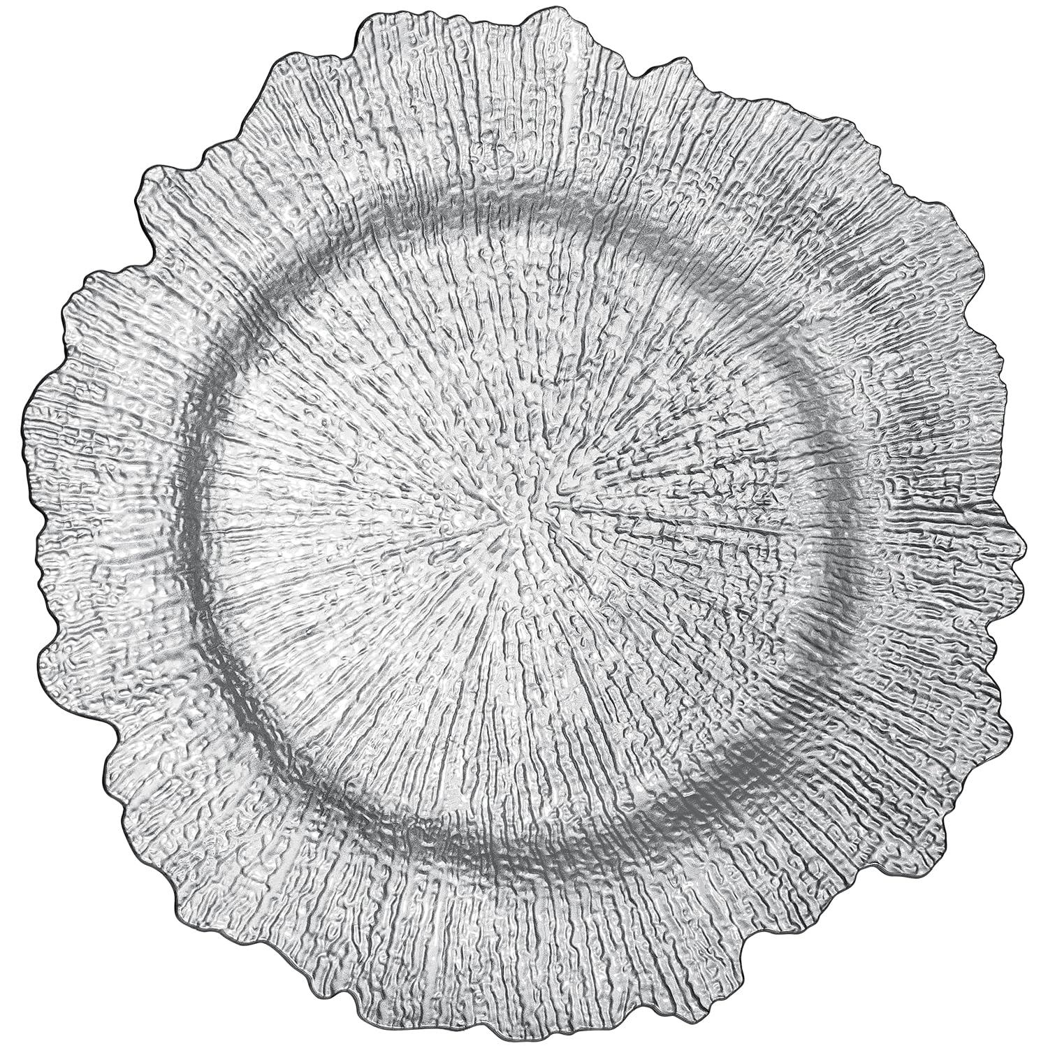 13” Silver Vintage Plastic Charger Plates Set - Elegant Reusable Dinnerware for Weddings, Parties & Events (6-Pack) - Perfect for Formal Dining, Buffet Serving & Holiday Decor