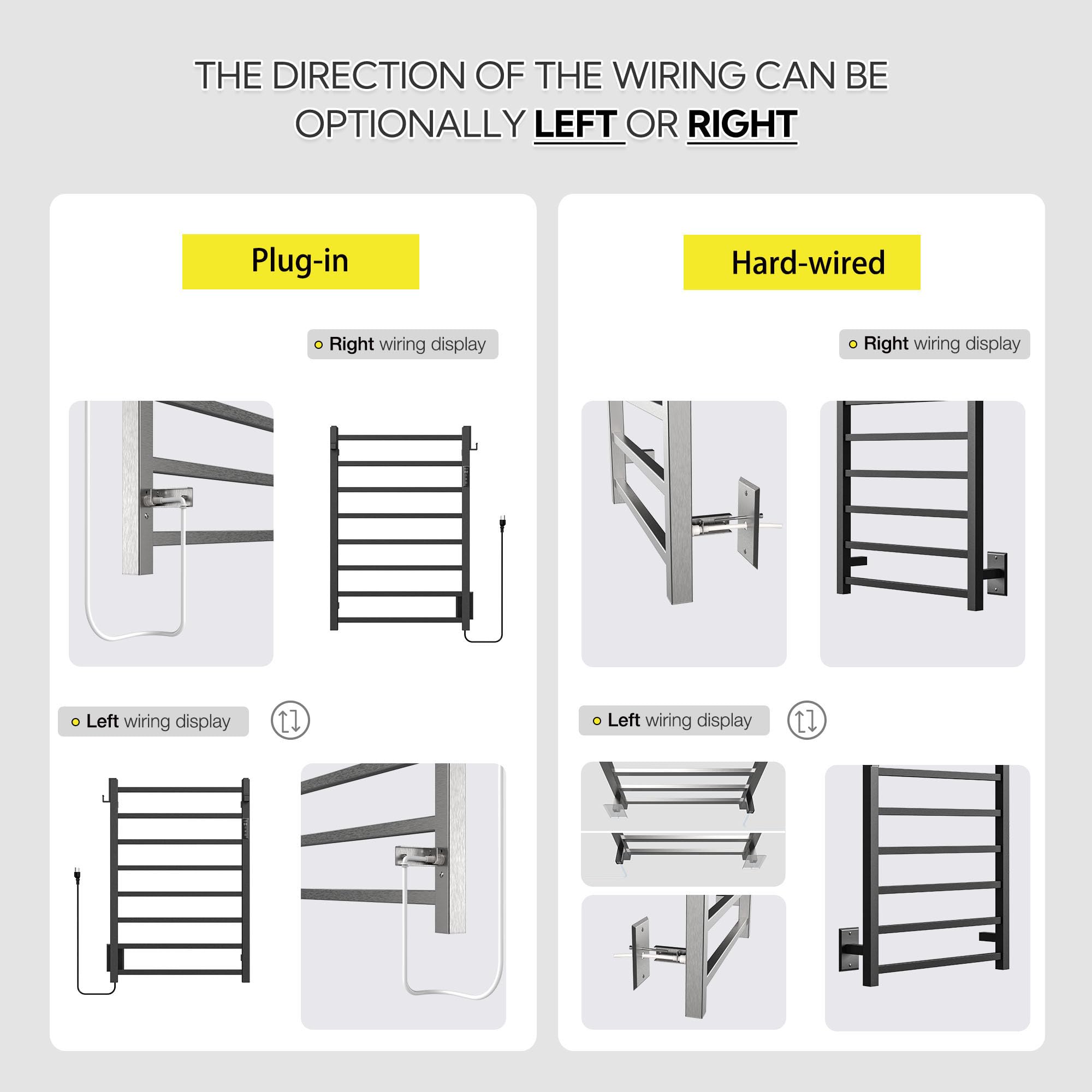 P&Bhusri 8-Bar Heated Towel Rack - Stainless Steel Matte Black Wall Mounted Electric Towel Warmer with Timer for Bathroom | Plug-in or Hard-Wired | Perfect for Spa, Luxury Hotels & Cozy Home Bathrooms