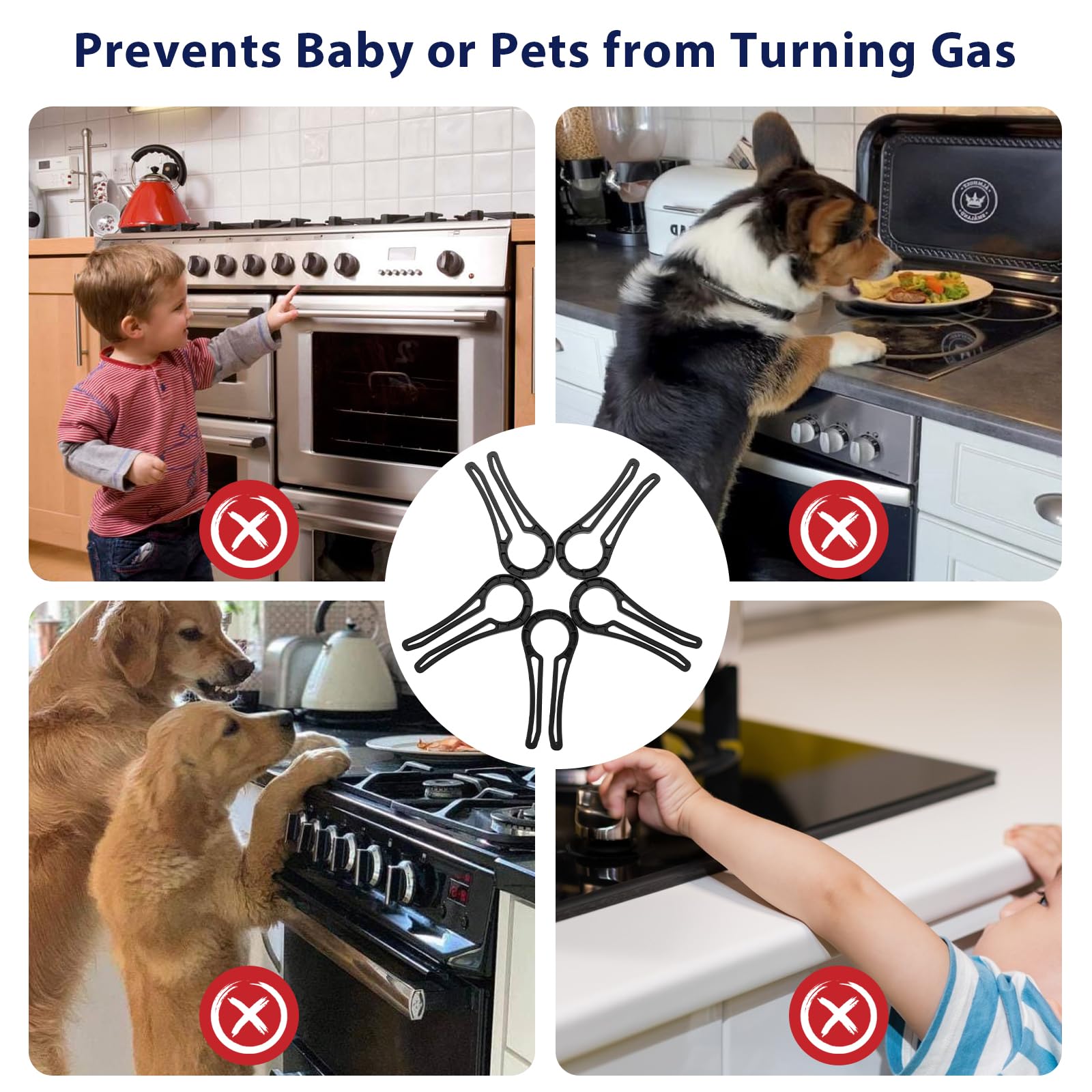 5-Pack Gas Stove Knob Locks & Oven Door Safety Covers - Childproof Kitchen Safety Guards to Prevent Kids & Pets from Turning On Stoves - Ideal for Homes with Toddlers & Curious Pets