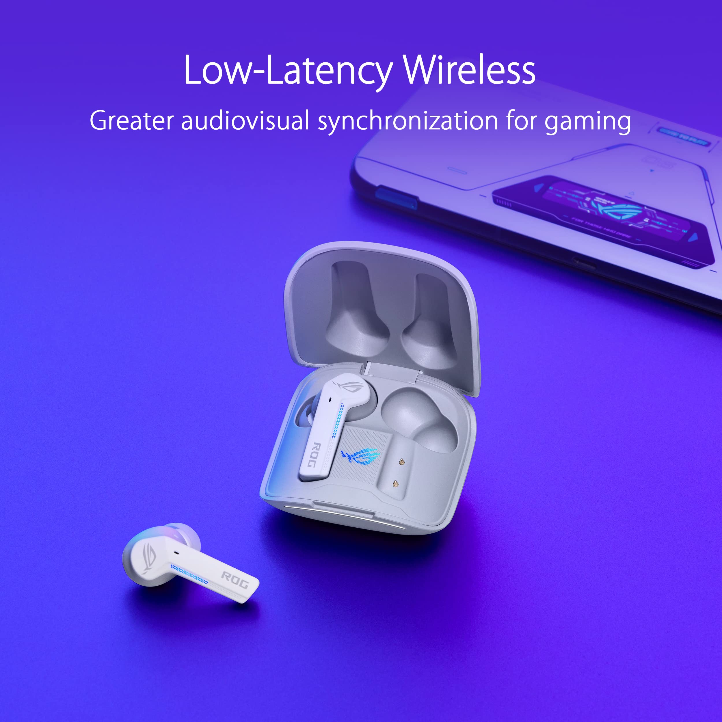 ASUS ROG Cetra True Wireless Gaming Earbuds - Low Latency Bluetooth 5.0, Active Noise Cancellation, 27H Battery Life, IPX4 Waterproof, Wireless Charging - White | Perfect for Mobile Gaming, Workouts & Travel