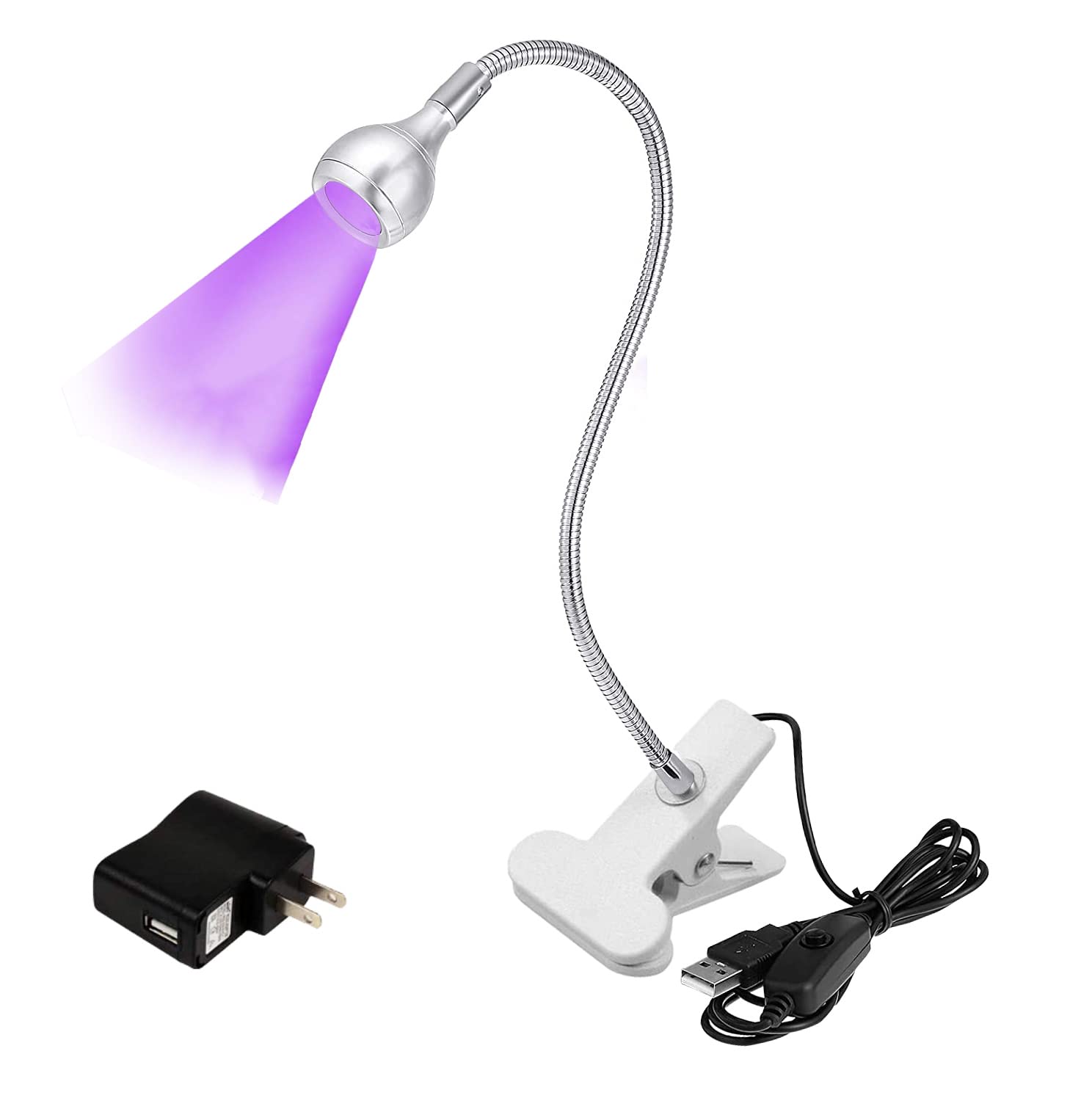 UV LED Black Light with Adjustable Gooseneck & Clamp - 12W Blacklight Lamp for Posters, Parties & Fluorescent Paint | Includes US Power Adapter | Perfect for Glow-in-the-Dark Decor, UV Curing & Nightclub Events