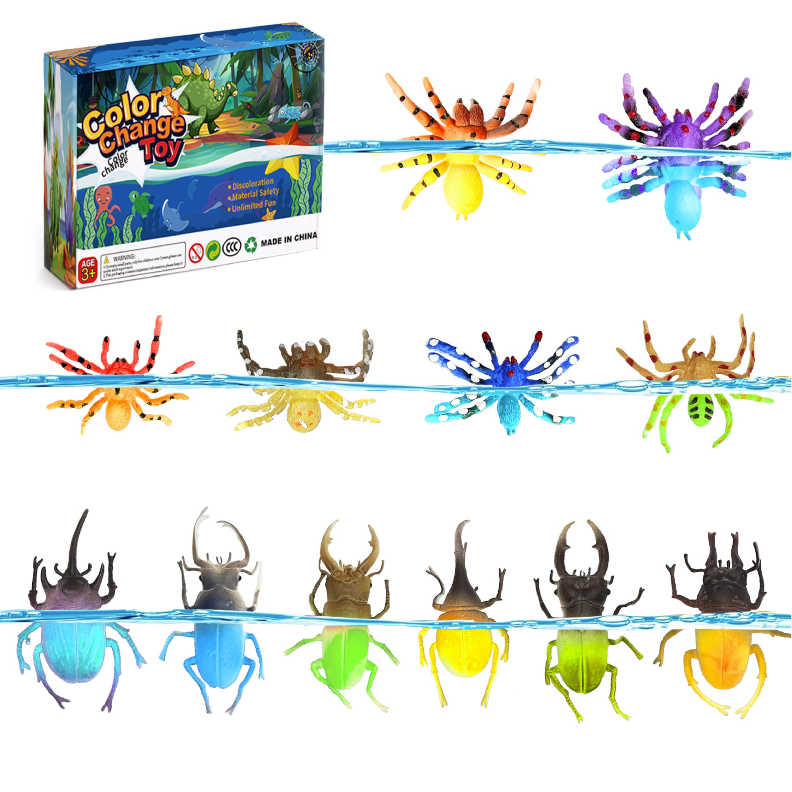 12-Piece Spider & Beetle Color Changing Bath Toys - Fun Water Table Play for Kids 3+ | Perfect for Goodie Bags, Themed Parties, Classroom Rewards & Carnival Prizes | STEM Sensory Learning & Bathtime Fun