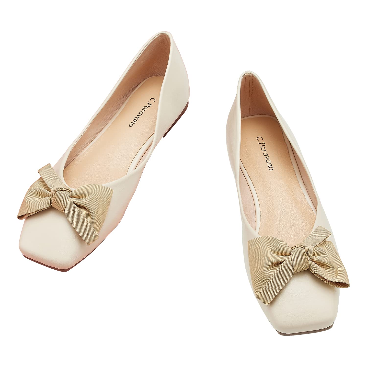C.Paravano Women's Square Toe Flats - Patent Leather Ballet Flats for Women | Comfortable Slip-On Work Shoes | Perfect for Office, Commuting & Casual Wear