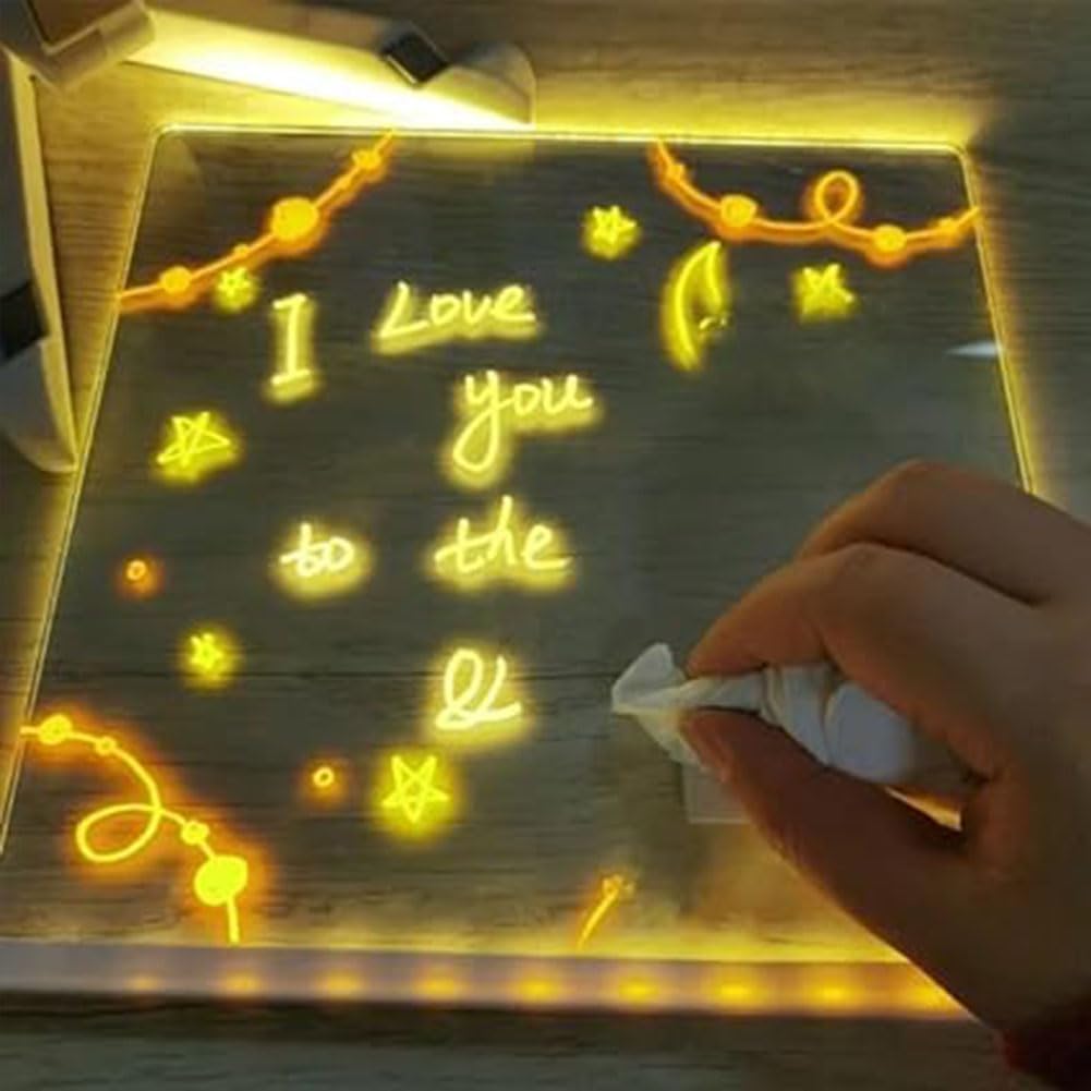 LED Acrylic Dry Erase Message Board with Color Changing Lights - 11.81 x 7.87 Inch Rewritable Note Board for Home, Office & Classroom Organization