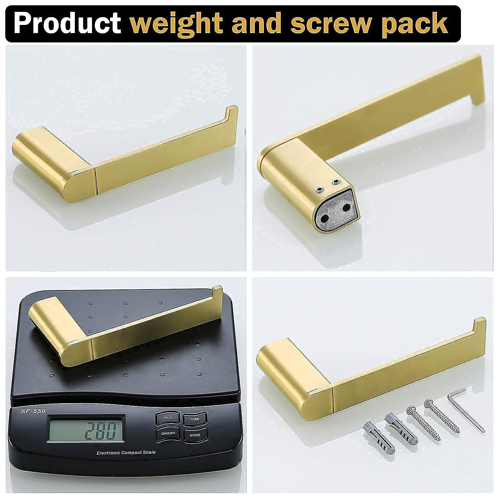 Brushed Brass Bathroom Towel Bar Set - Gold Towel Hook, Toilet Paper Holder & Robe Hook - Elegant Bathroom Hardware Accessories for Modern Homes | Perfect for Spa-Style Bathrooms & Luxury Hotel Decor
