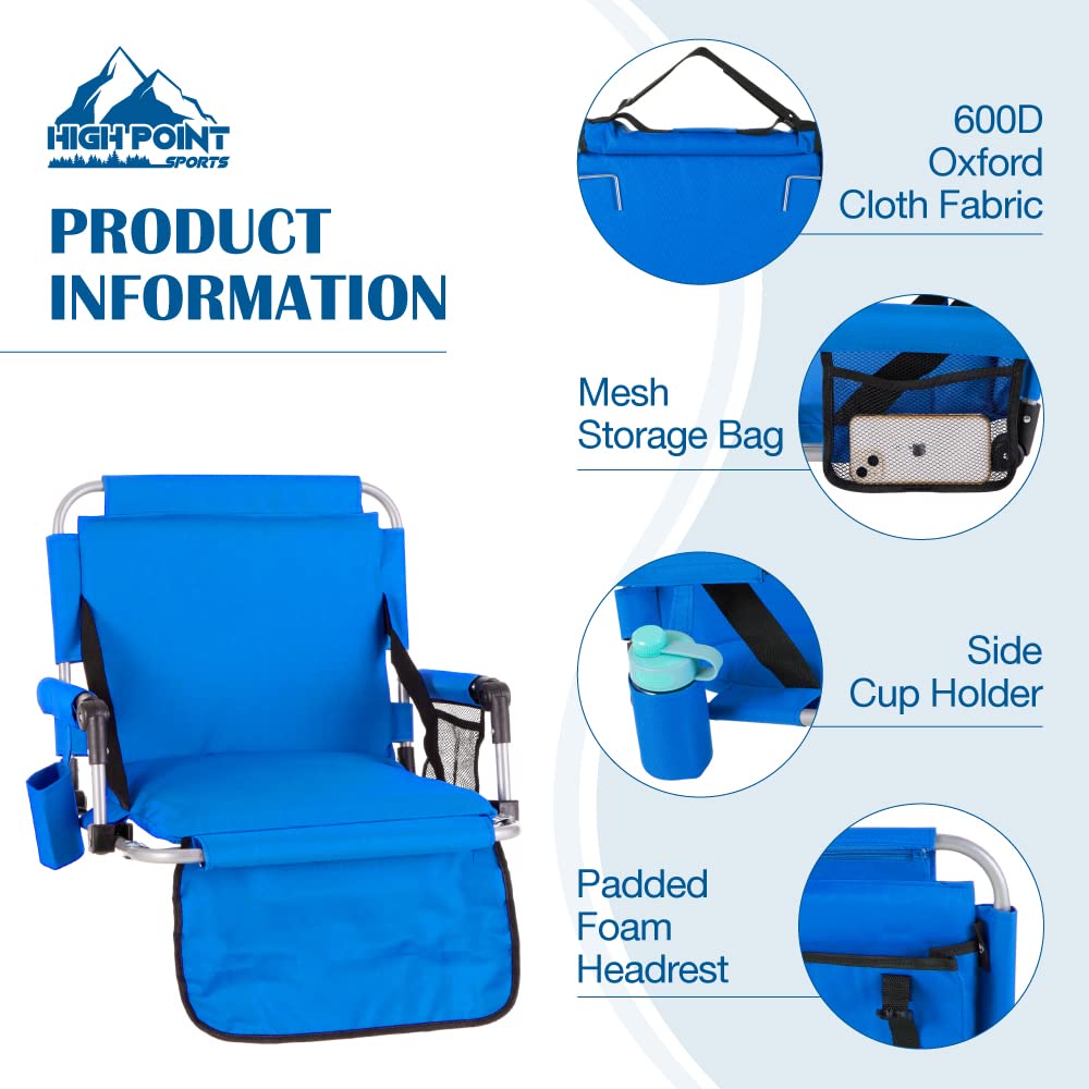 Foldable Stadium Seat with Padded Cushion, Armrest & Cup Holder - Portable Folding Bleacher Chair for Outdoor Sports, Concerts & Picnics - Comfortable Seating for Football, Baseball, Soccer Games & Events
