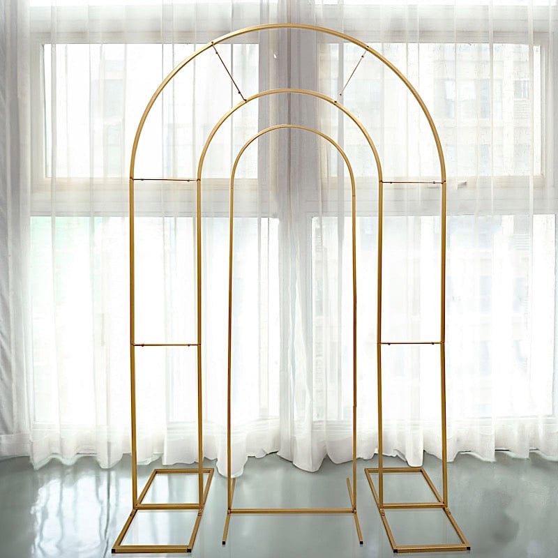 2-Pack Gold Metal Round Wedding Arch Stand with Chiara Backdrop - Perfect for Outdoor Ceremonies, Garden Weddings & Photo Shoots