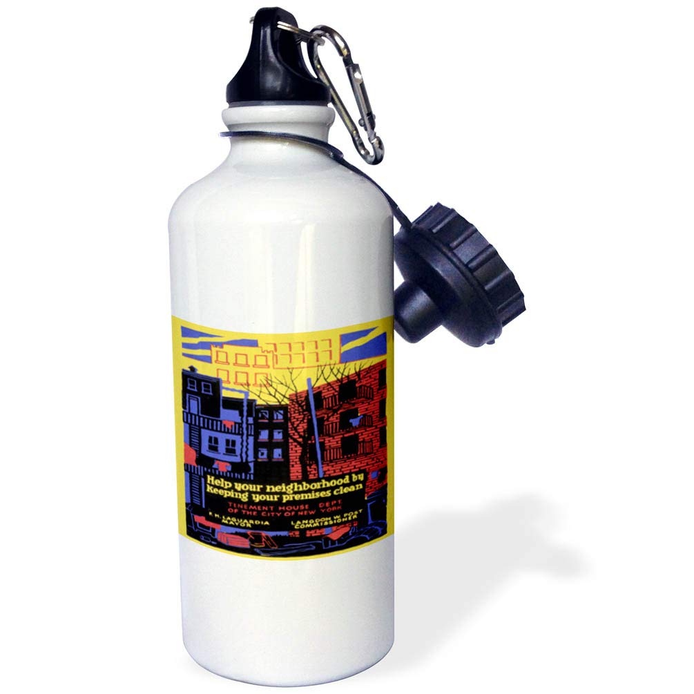 3D Rose NYC Tenement House Dept Keep Your Neighborhood Clean Sports Water Bottle - 21oz BPA-Free Insulated Stainless Steel Bottle for Gym, Hiking & Outdoor Activities