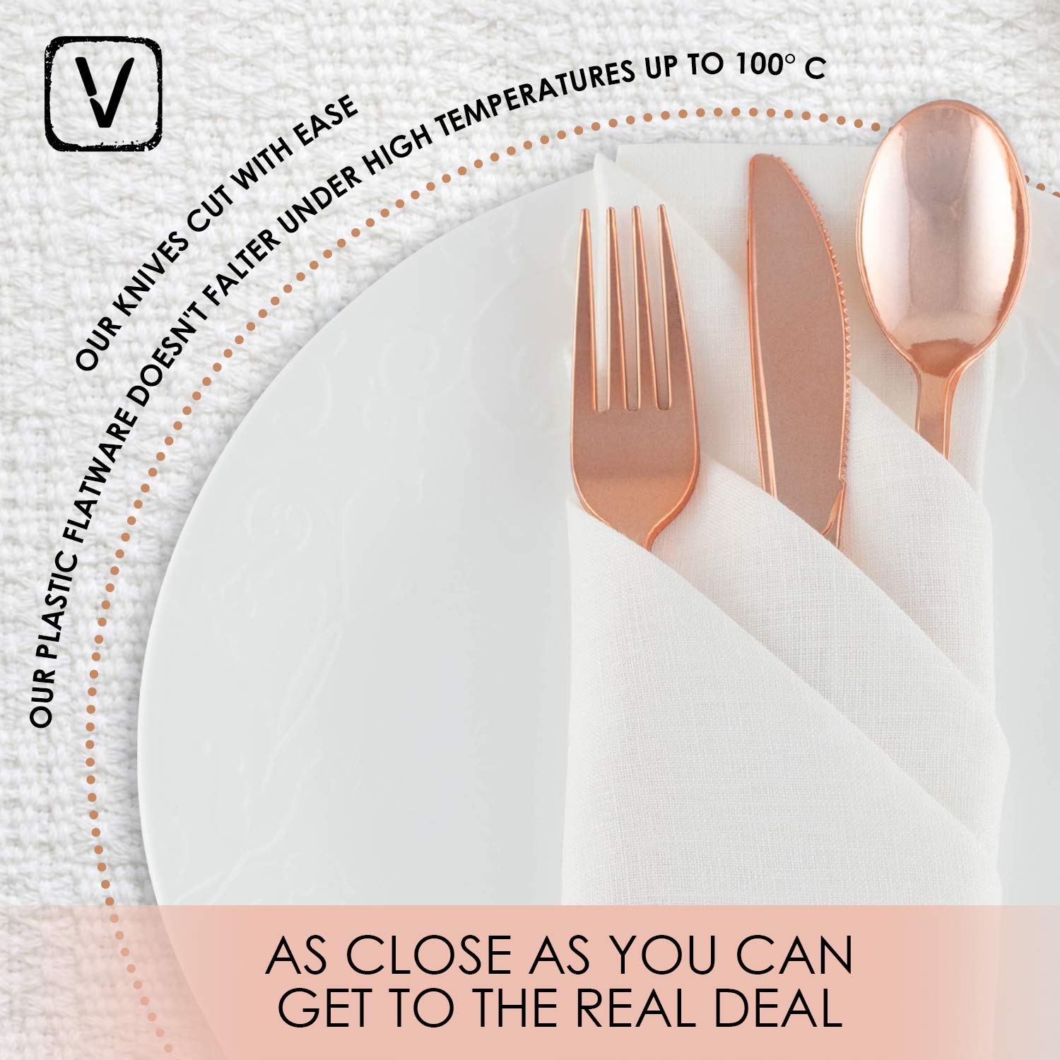 150-Piece Elegant Rose Gold Silverware Set - Disposable Plastic Forks, Knives & Spoons for Weddings, Parties & Formal Events - No Cleanup Needed - Perfect for Bridal Showers, Anniversary Dinners & Upscale Catering Events