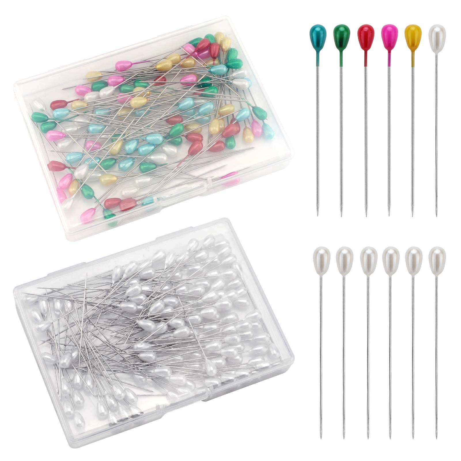 SAVITA 200pcs Teardrop Pearl Pins for Sewing, Crafts & Wedding Decor