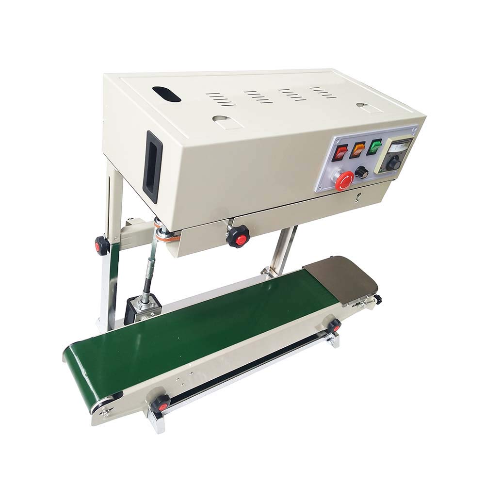 INTBUYING FR-880 Automatic Continuous Bag Sealing Machine with Printing Function - Vertical Heat Band Sealer for PVC Bags (110V) - Ideal for Food Packaging, Retail & Industrial Use