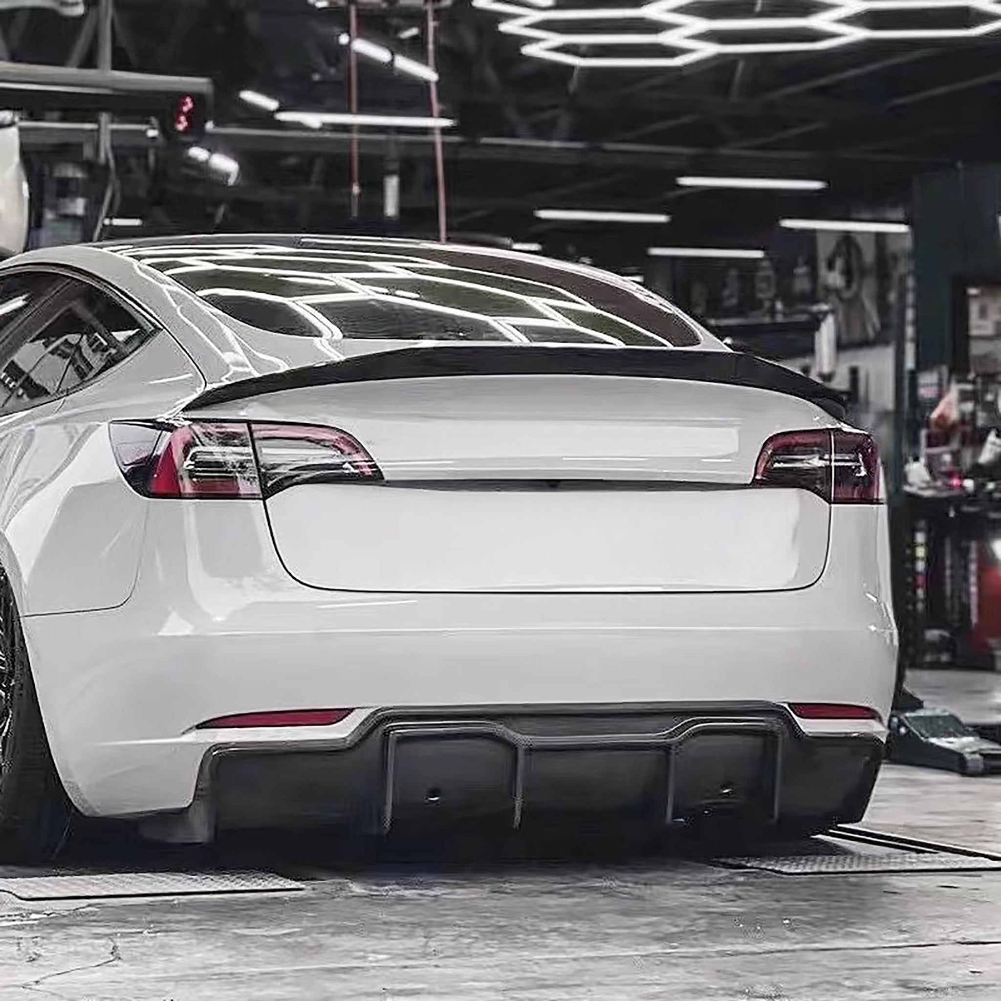 Premium Real Carbon Fiber V-Style Rear Diffuser for Tesla Model 3 (2017-2023) - Enhance Aerodynamics & Sporty Look for Street Racing & Car Shows
