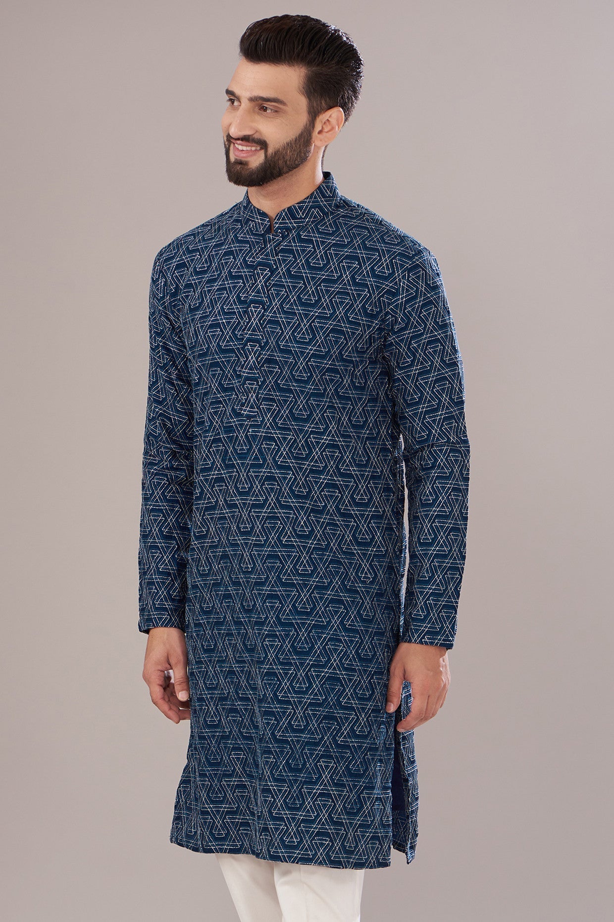 Navy Blue Silk Embroidered Kurta for Women - Elegant Handmade Indian Traditional Dress for Parties & Weddings | Perfect for Festive Occasions, Cultural Events & Special Celebrations