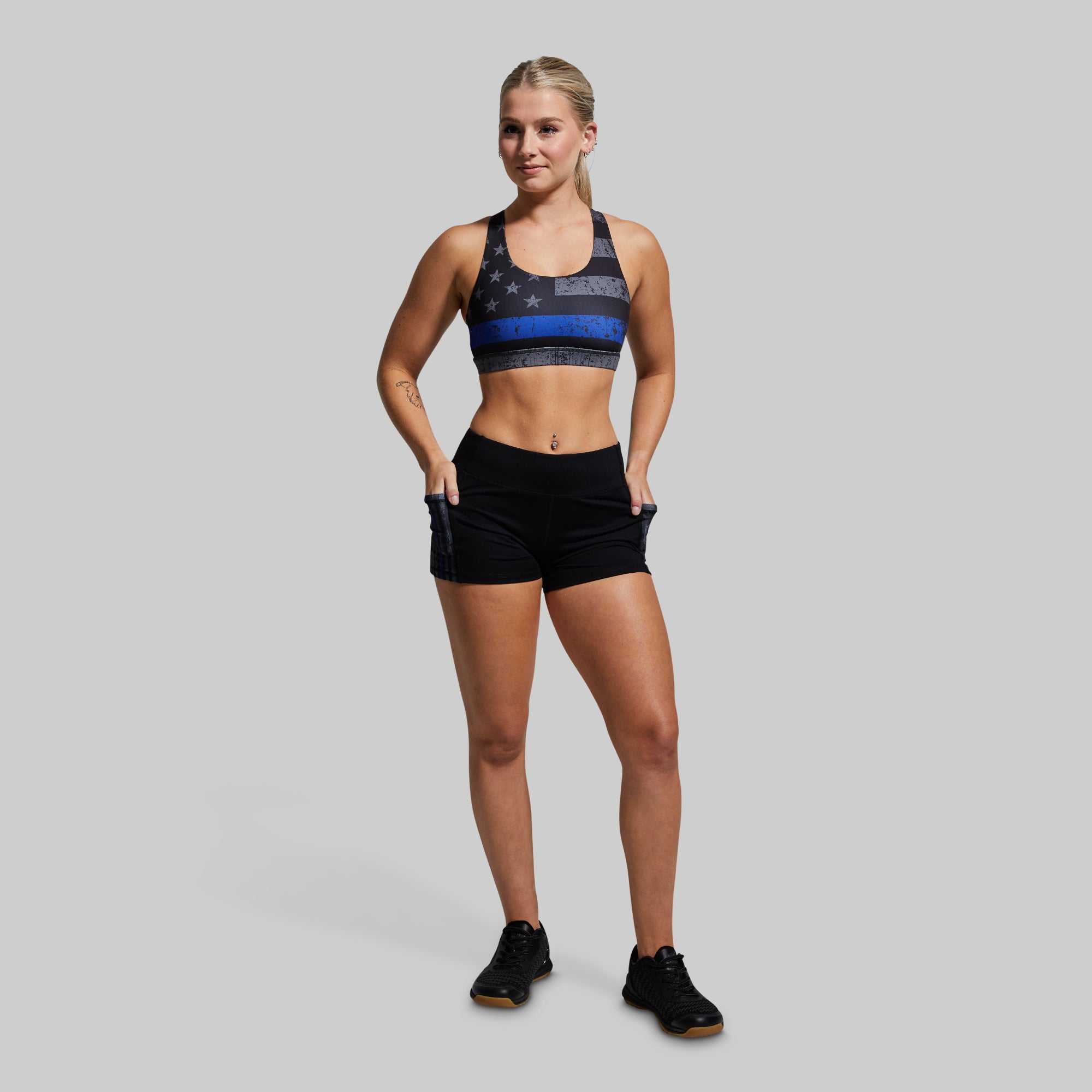 High-Quality Essential Sports Bra for Women - Thin Blue Line Gunmetal - Perfect for Running, Yoga & Workouts