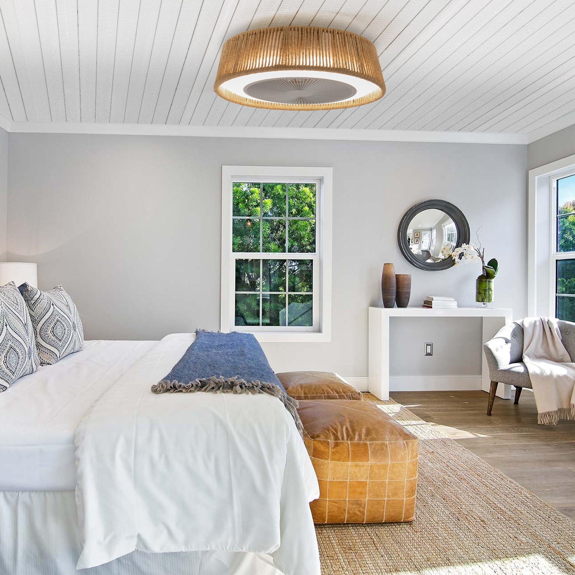 Bohemian Style LED Dimmable Ceiling Light with Built-in Fan & Remote Control - Modern Lighting for Bedroom, Living Room, and Patio