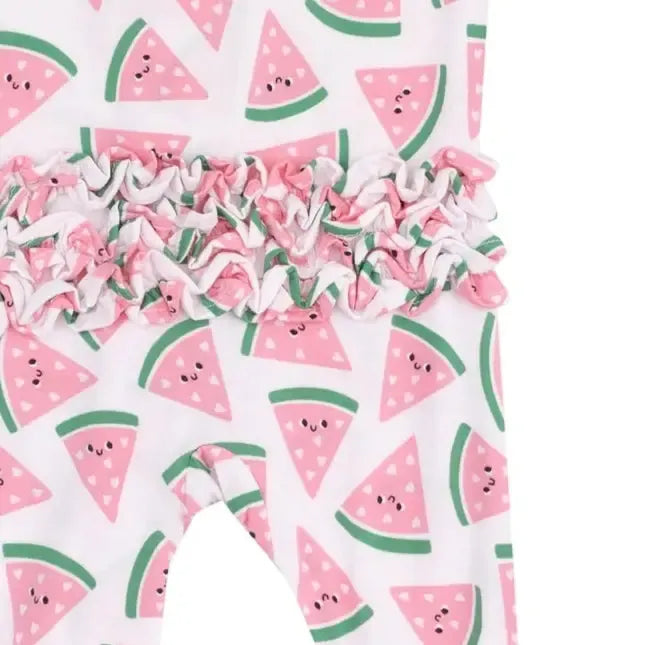 Angel Dear Two-Way Zipper Ruffle Back Footie - Cute Watermelon Hearts Print Baby Romper for Newborns & Infants - Perfect for Playtime, Photo Shoots & Gifts