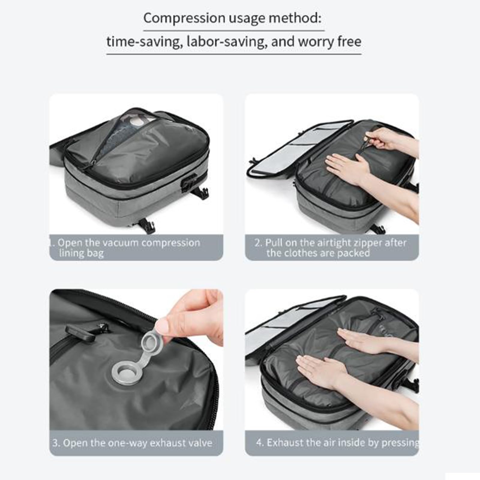 Matt Black Expandable Travel Backpack with Air Pump - Perfect for Hiking & Vacations